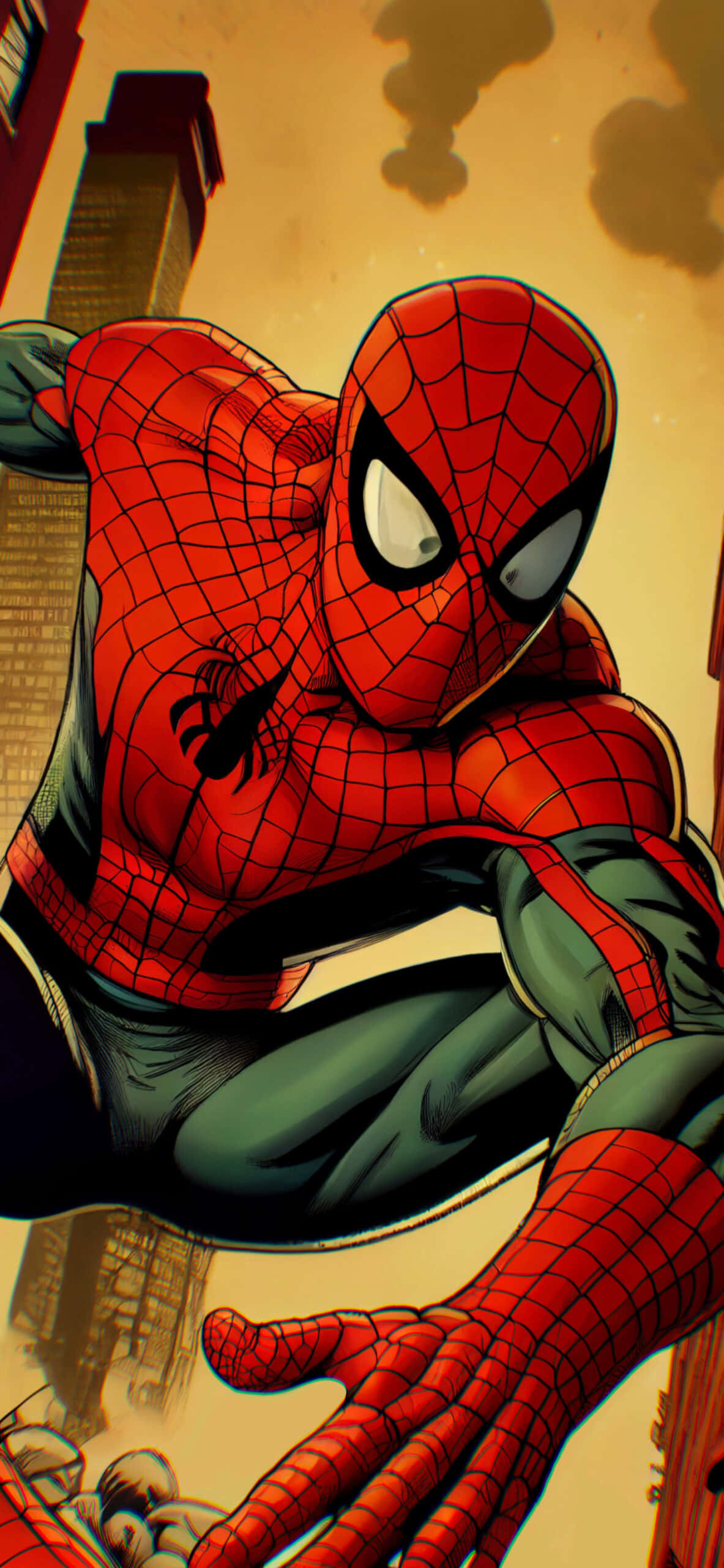 Spiderman Dristig Klatrer Over Byen Bakgrunner