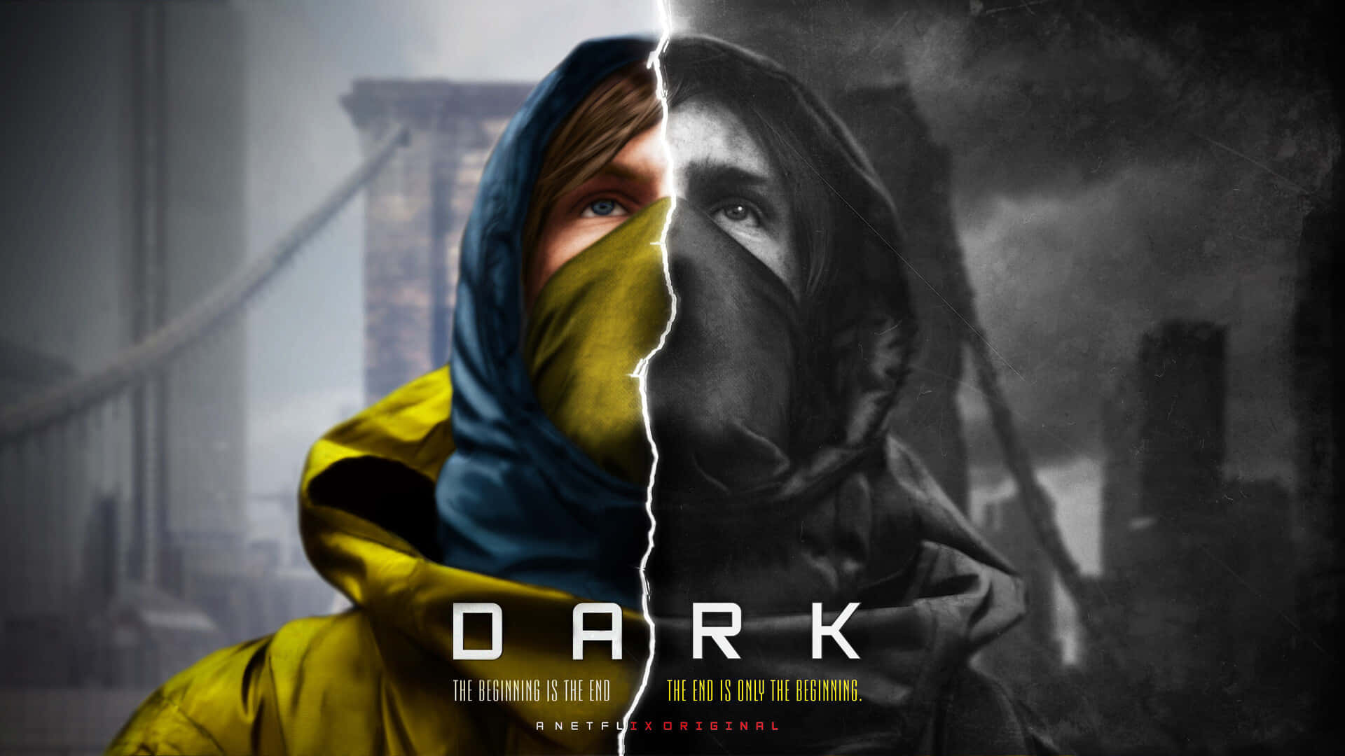 Split-plakat av den mørke Netflix-originalserien Bakgrunner