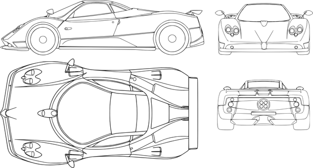 Sportsbil Blueprint Vektor Bakgrunner