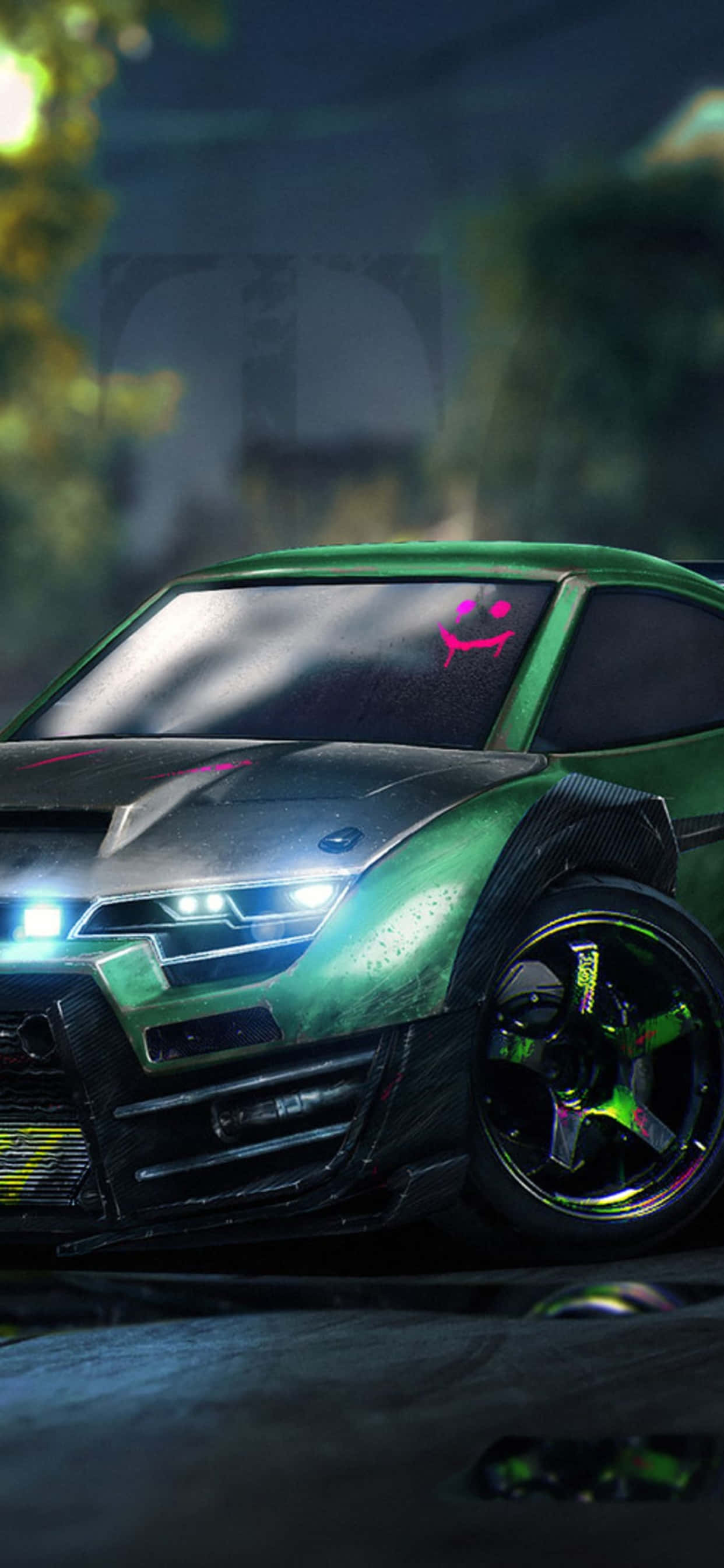 Sprint over banen i et radikalt romskip i iPhone XS Max Rocket League Bakgrunner