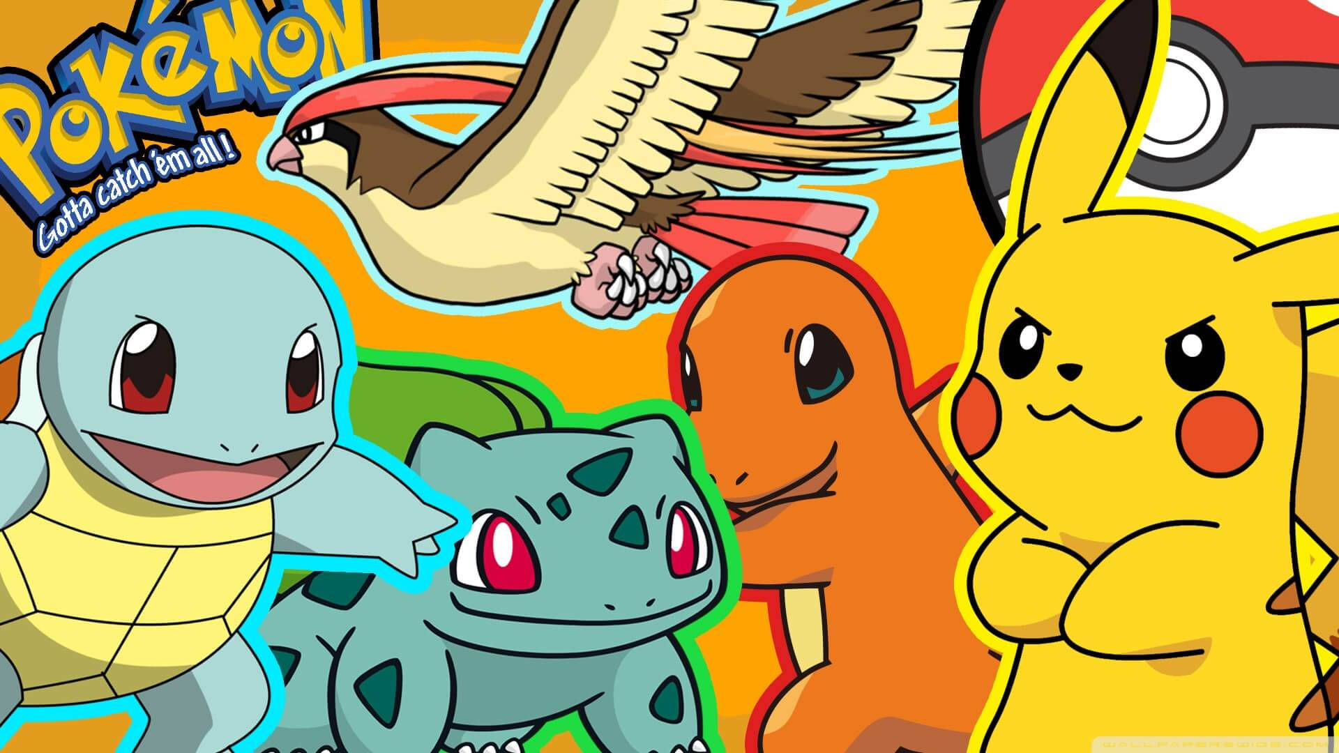 Squirtle, Bulbasaur, Charmander, Pikachu i Pokemon Bakgrunner