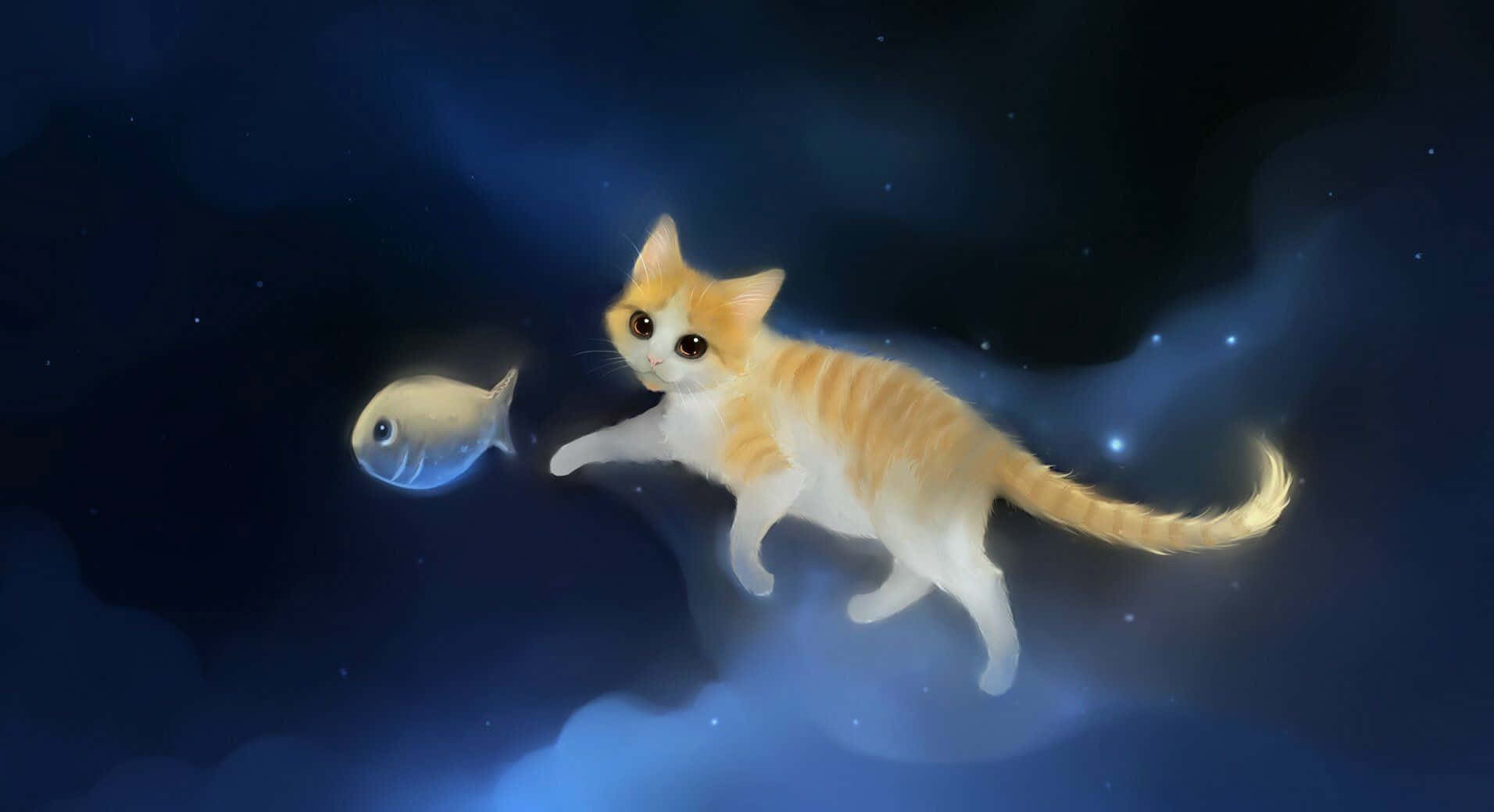Søt animekatt som leker med en sommerfugl Bakgrunner