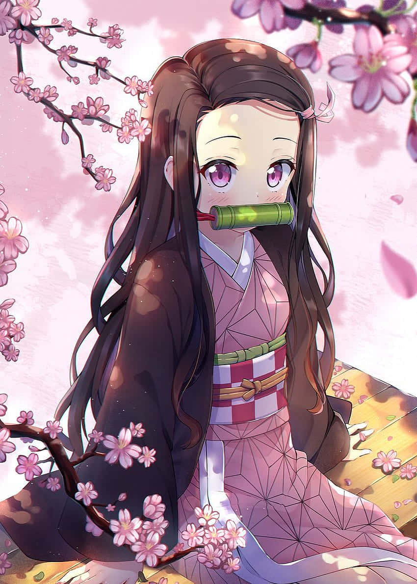 Søt Nezuko Kamado Sakura-estetikk Bakgrunner