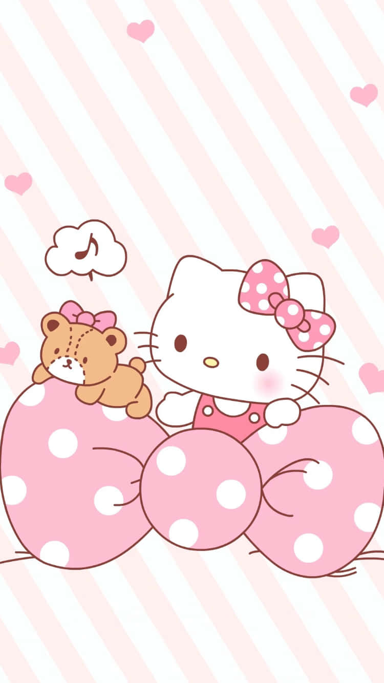 Søt rosa Hello Kitty med prikkete sløyfe Bakgrunner