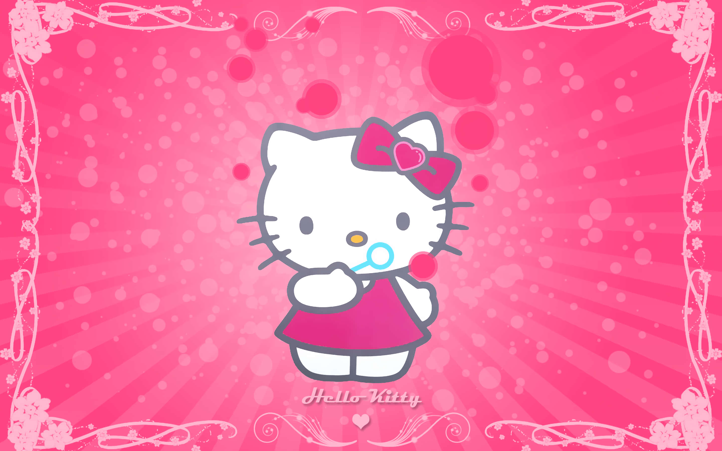 Søt rosa Hello Kitty som blåser bobler Bakgrunner