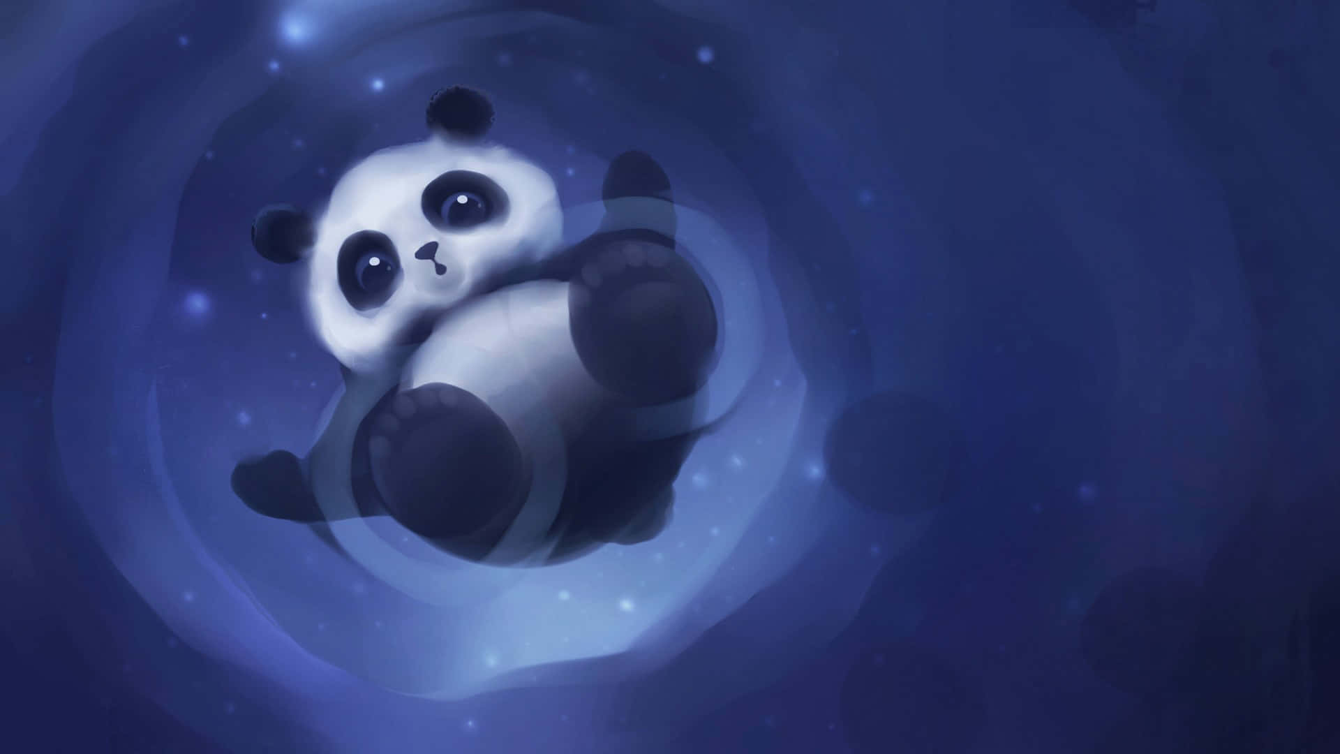 Søt tegneseriedesign panda i et fargerikt blått virvelunivers Bakgrunner