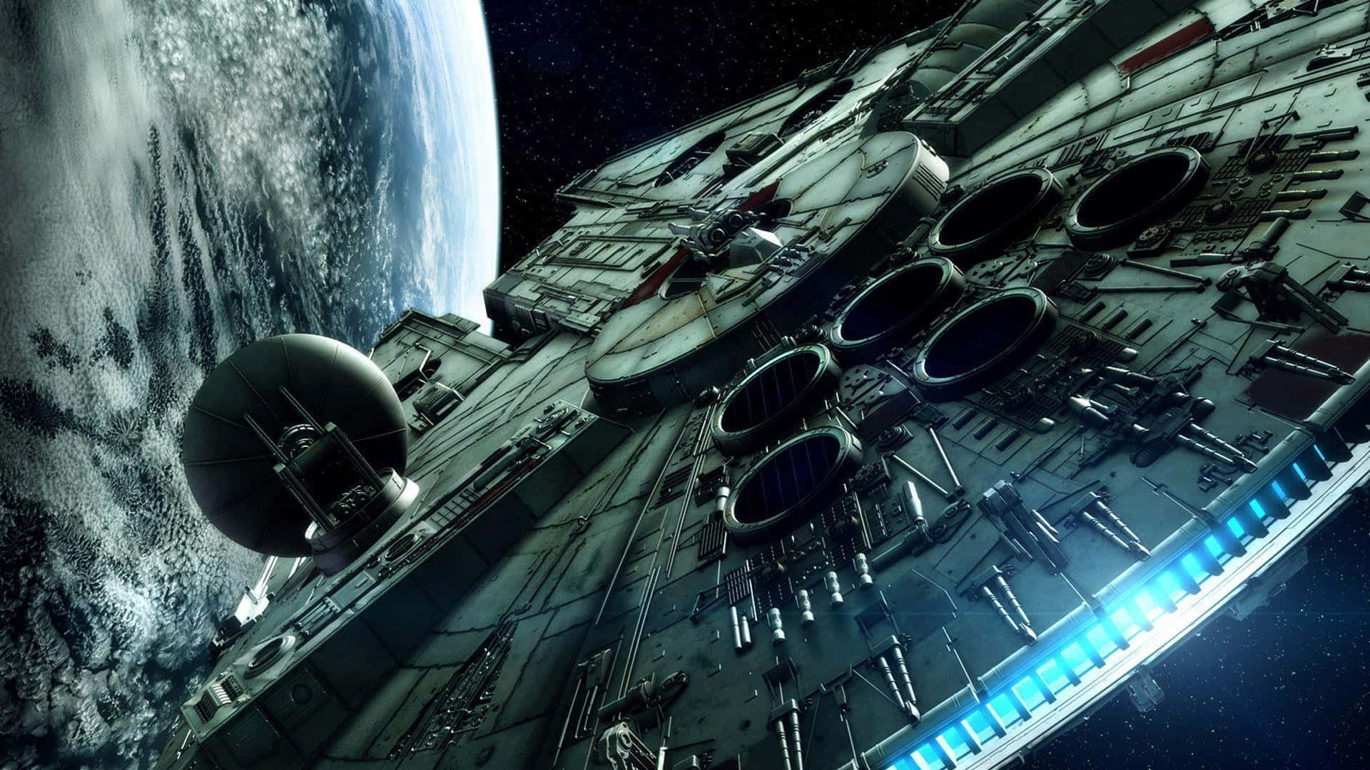 Star Wars Millennium Falcon over planet Bakgrunner