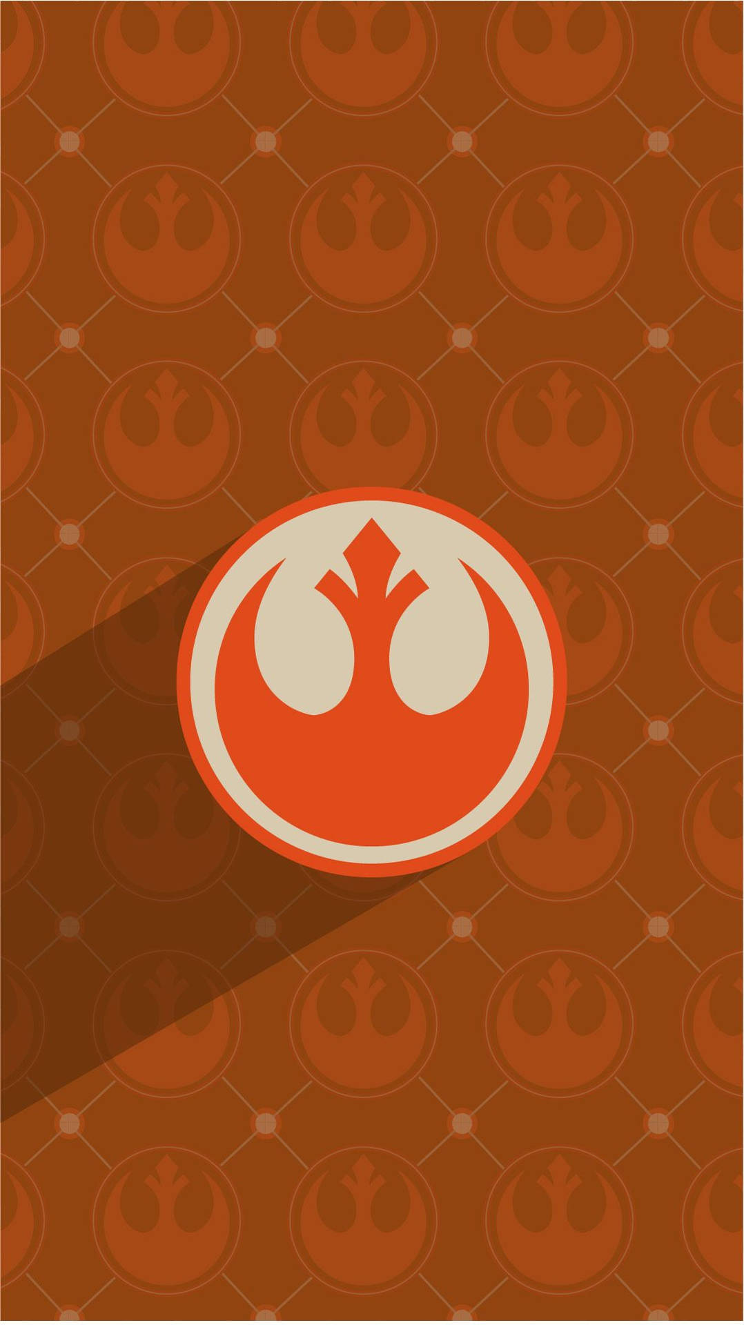 Et kult mobilbakgrunnsbilde av ett stort Star Wars-symbol på en oransje bakgrunn.