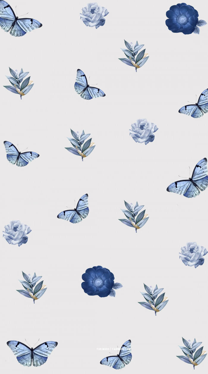 Søte blå sommerfugler og blomster til telefonen Bakgrunner