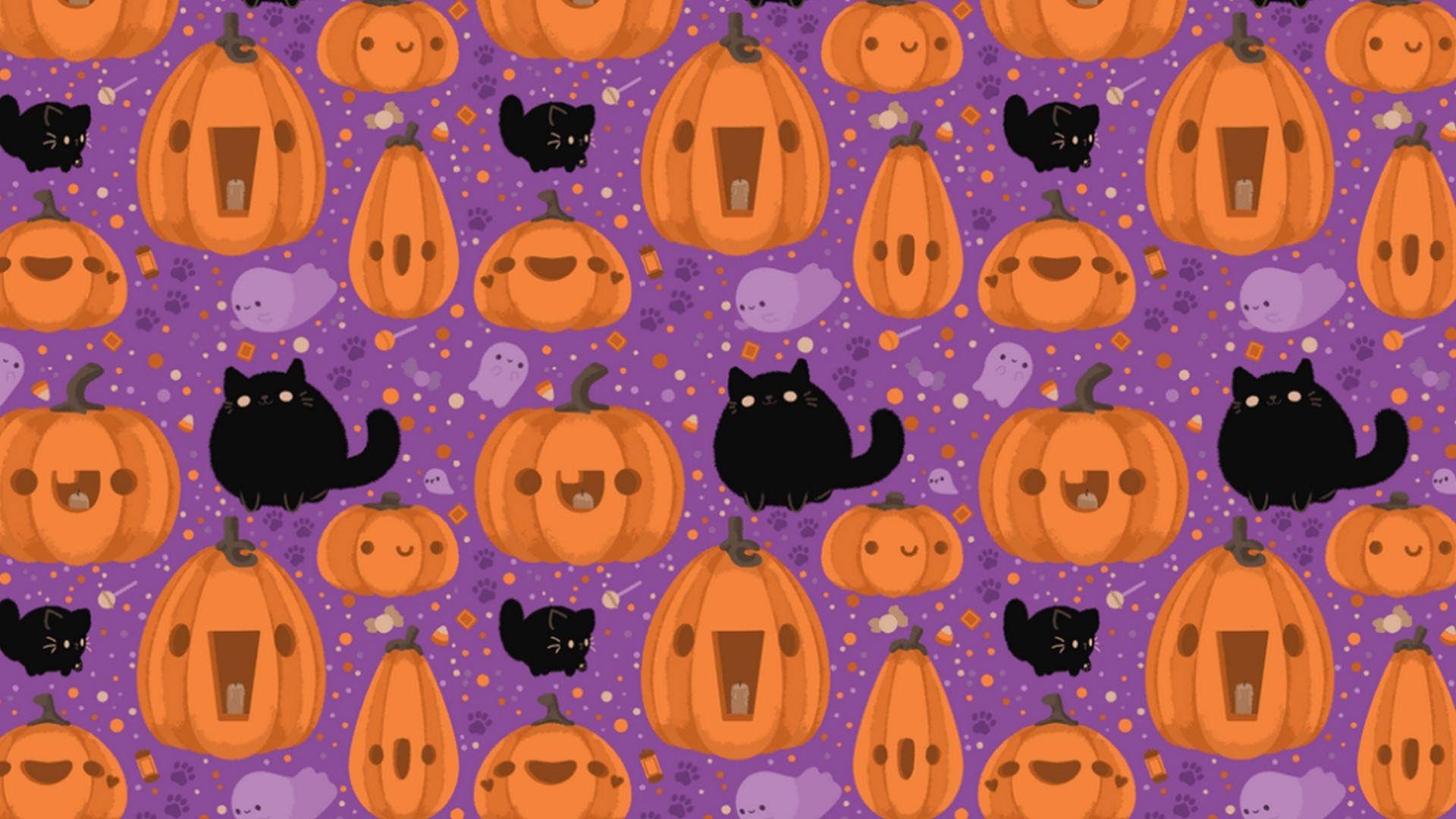 Søte estetiske Halloween-katter og gresskar Bakgrunner