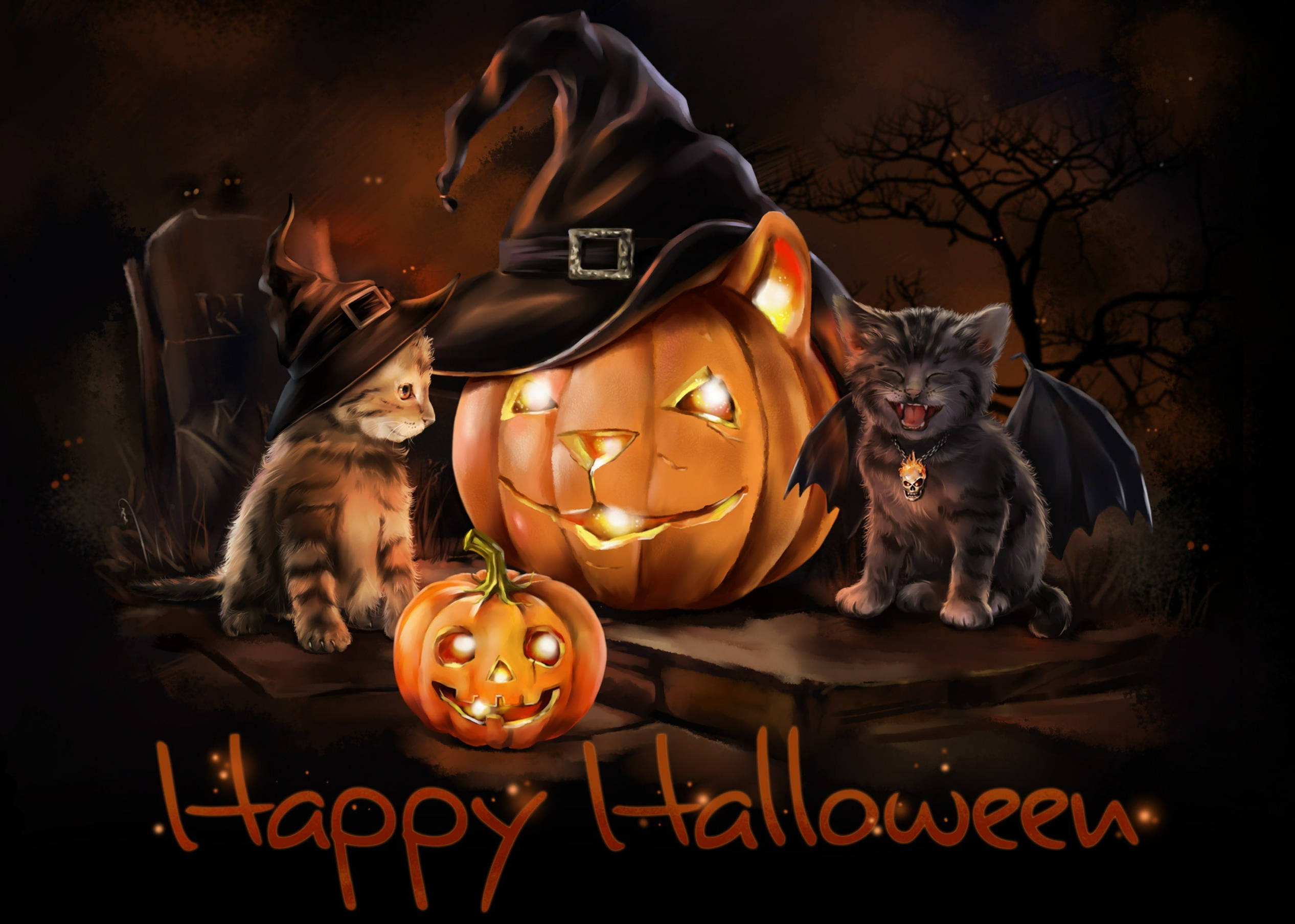 Søte Halloween-kattunger og Jack O' Lanterns Bakgrunner