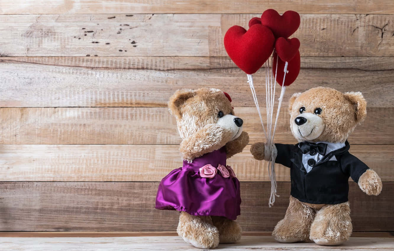 Søte Valentinsdag bjørner med røde hjerteballonger Bakgrunner