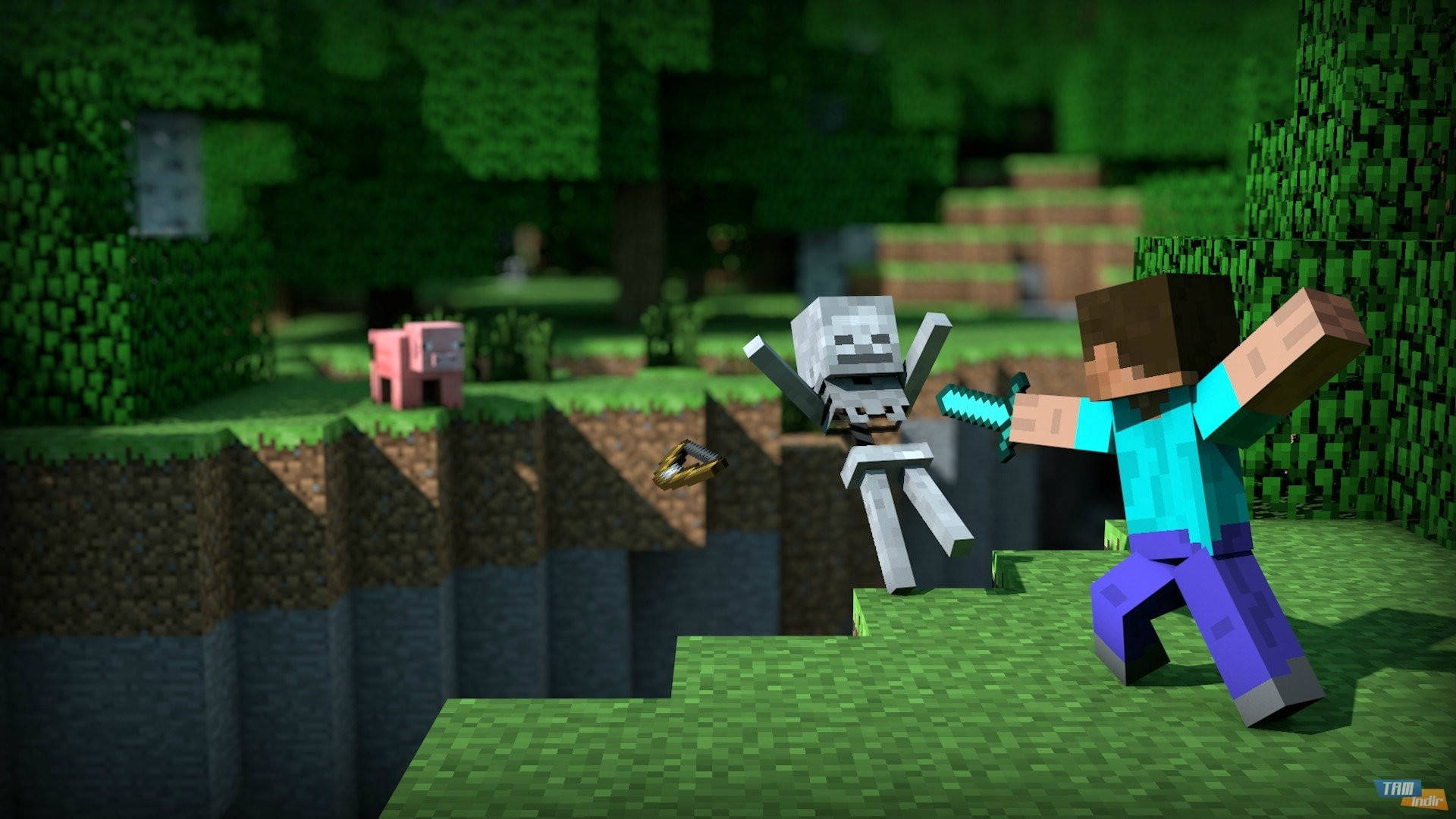 Steve kjemper mot et beinrangel Minecraft HD Bakgrunner