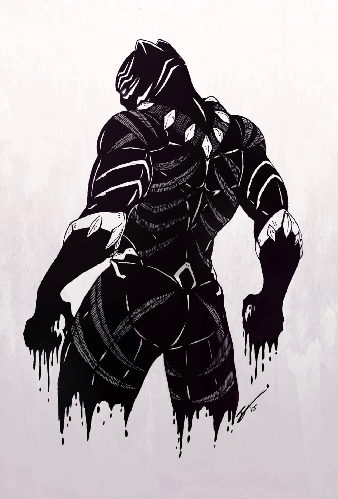 Stolt på vakt: Få et første glimt av Black Panther i dette Marvel-mesterverket. Bakgrunner