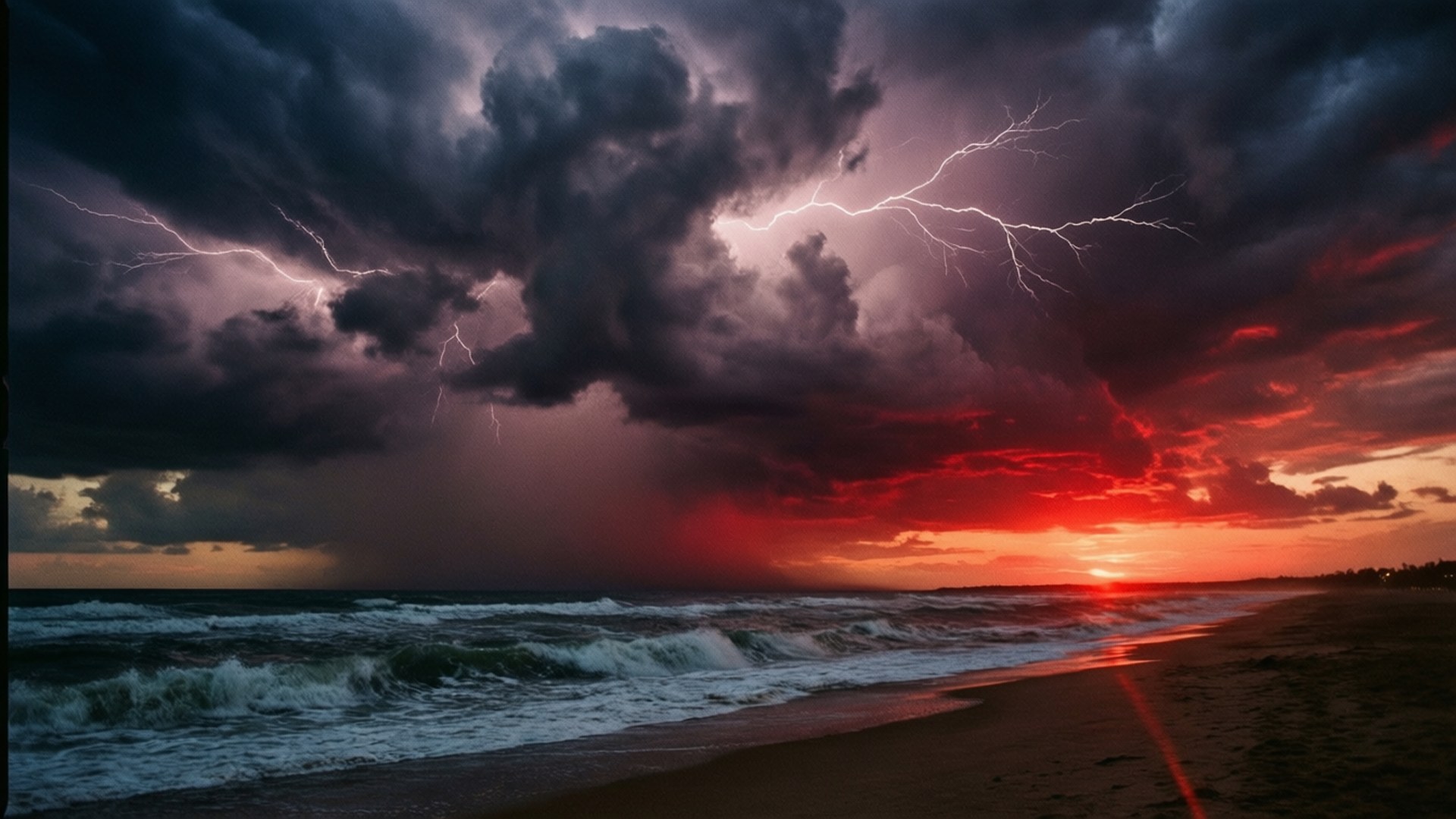 Stormfull solnedgangsstrand Bakgrunner