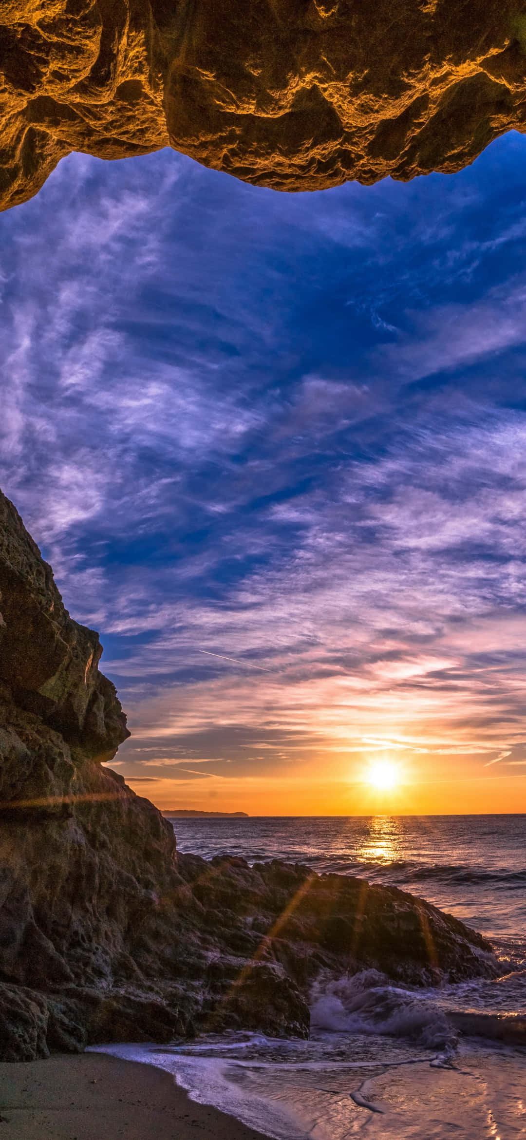 Strandhule med solnedgang Android Malibu-bakgrunn Bakgrunner