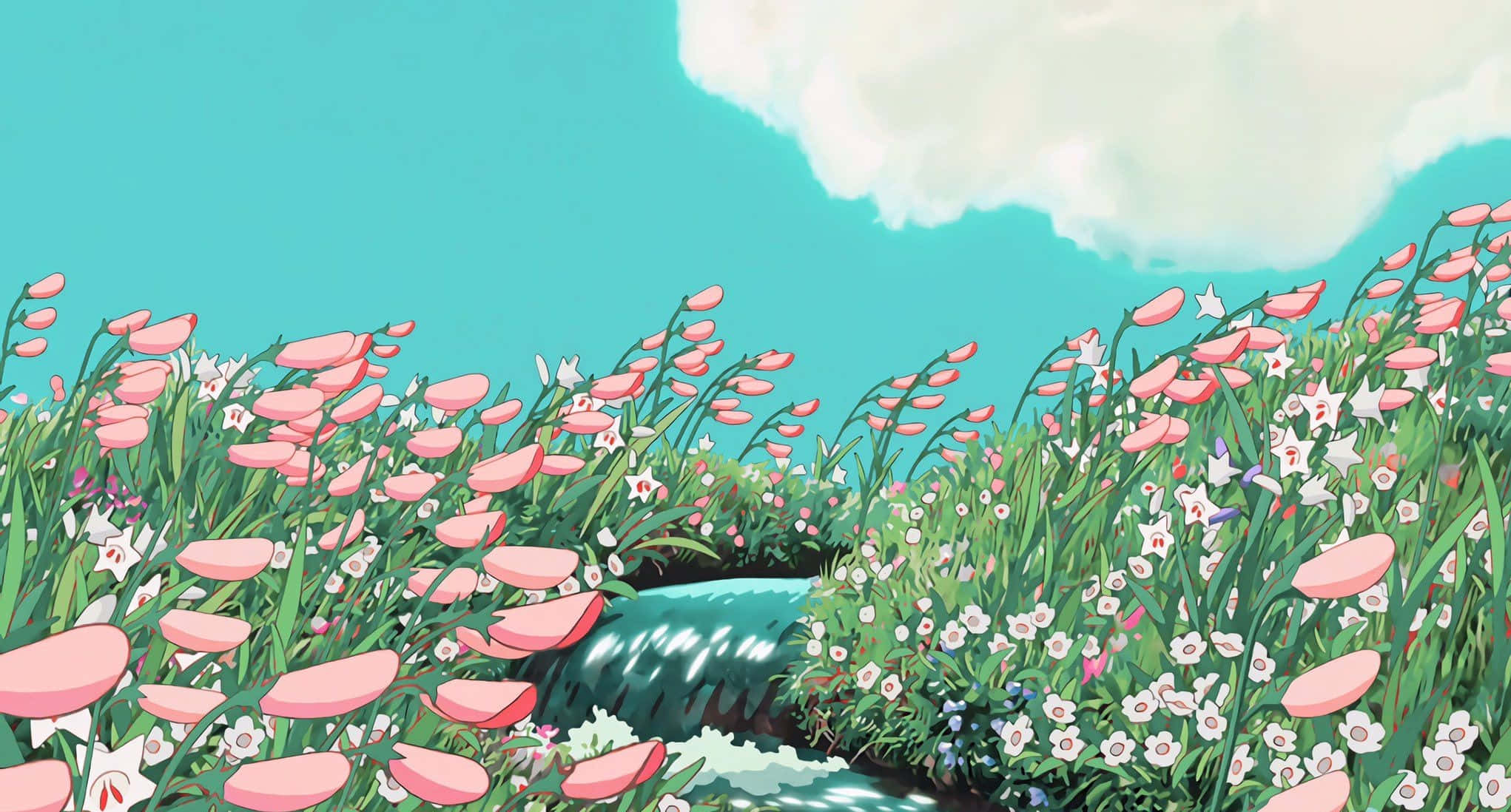 Studio Ghibli estetisk skrivebord Howl's Moving Castle elv Bakgrunner