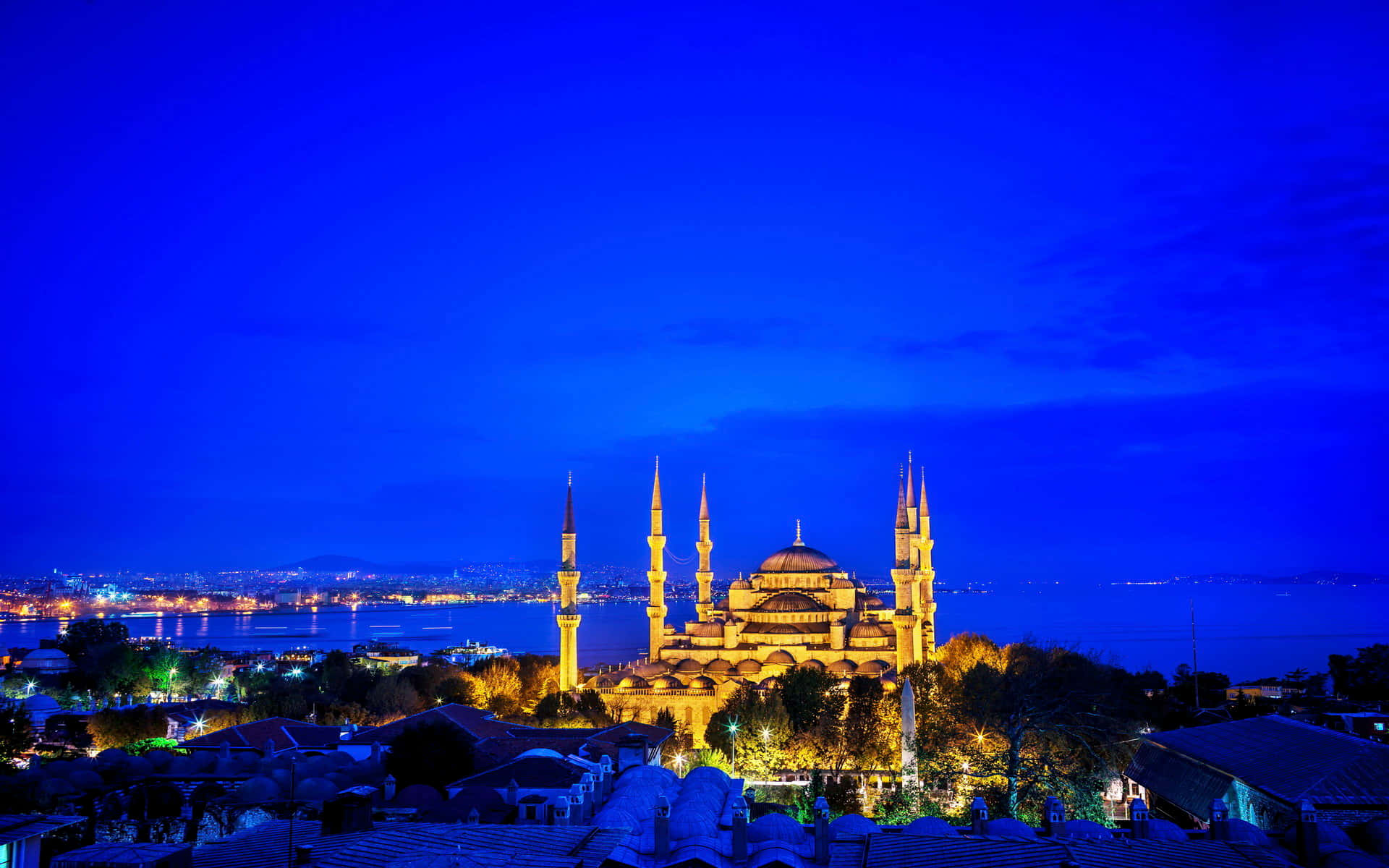 Sultan Ahmed-moskeen i Istanbul blå kveld Bakgrunner