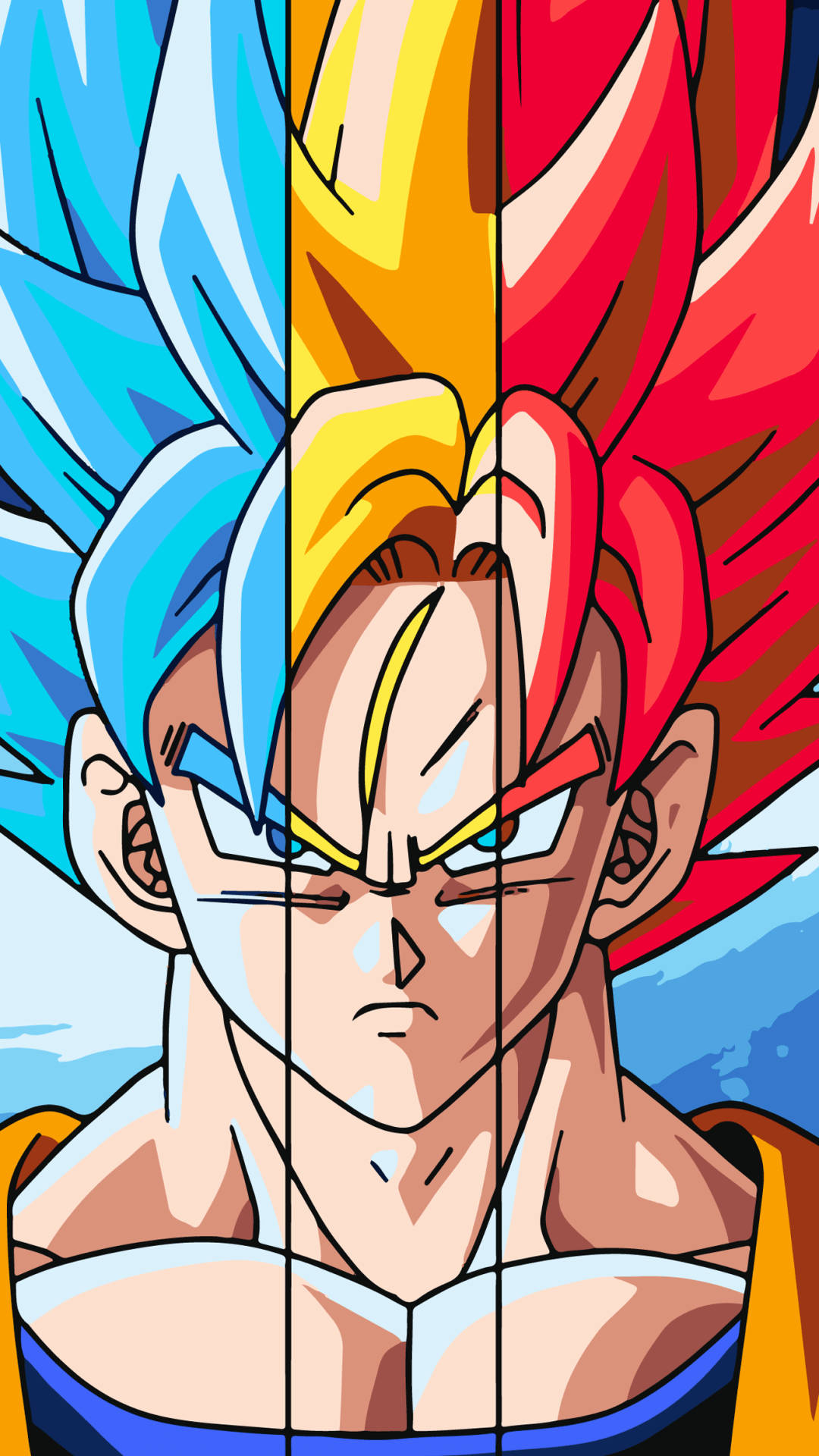 Dragon Ball Z super broly San Goku med flerfarget hår i blått, gult og rødt. populær anime.