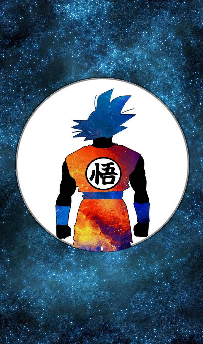 Bakgrunnsbilde av Goku i normal form mot en galaktisk bakgrunn.