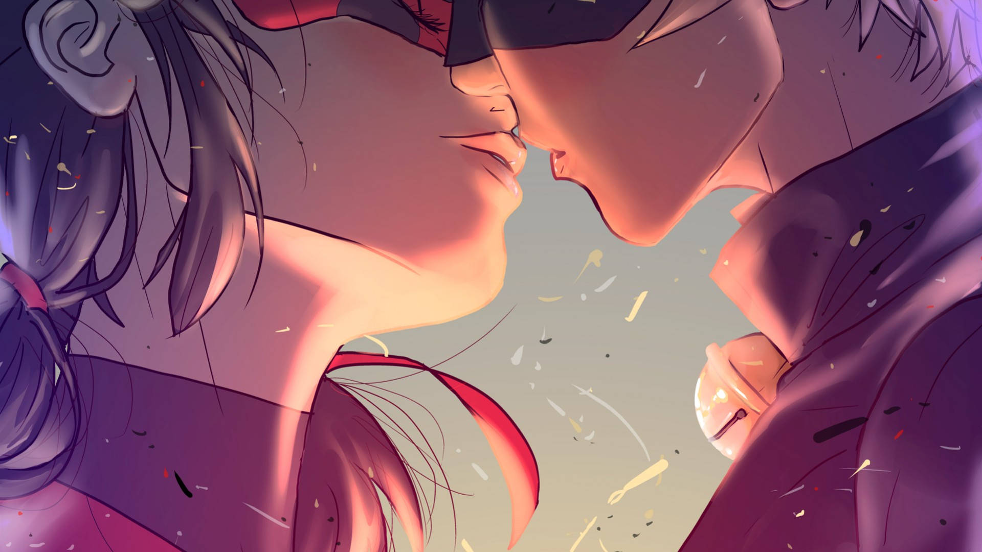 Superheltene Ladybug og Cat Noir kysser Bakgrunner