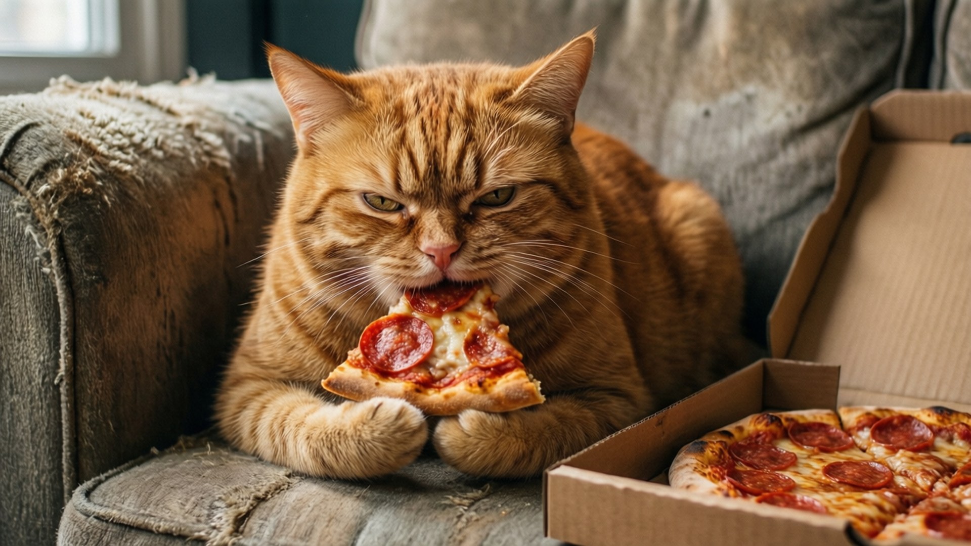 Sur Katt med Pizza Bakgrunner