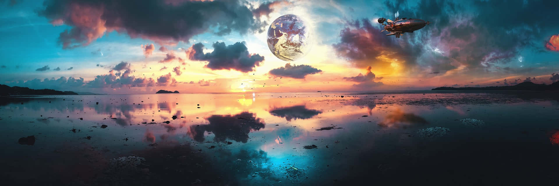 Surrealistisk fantasihav panoramabilde Bakgrunner