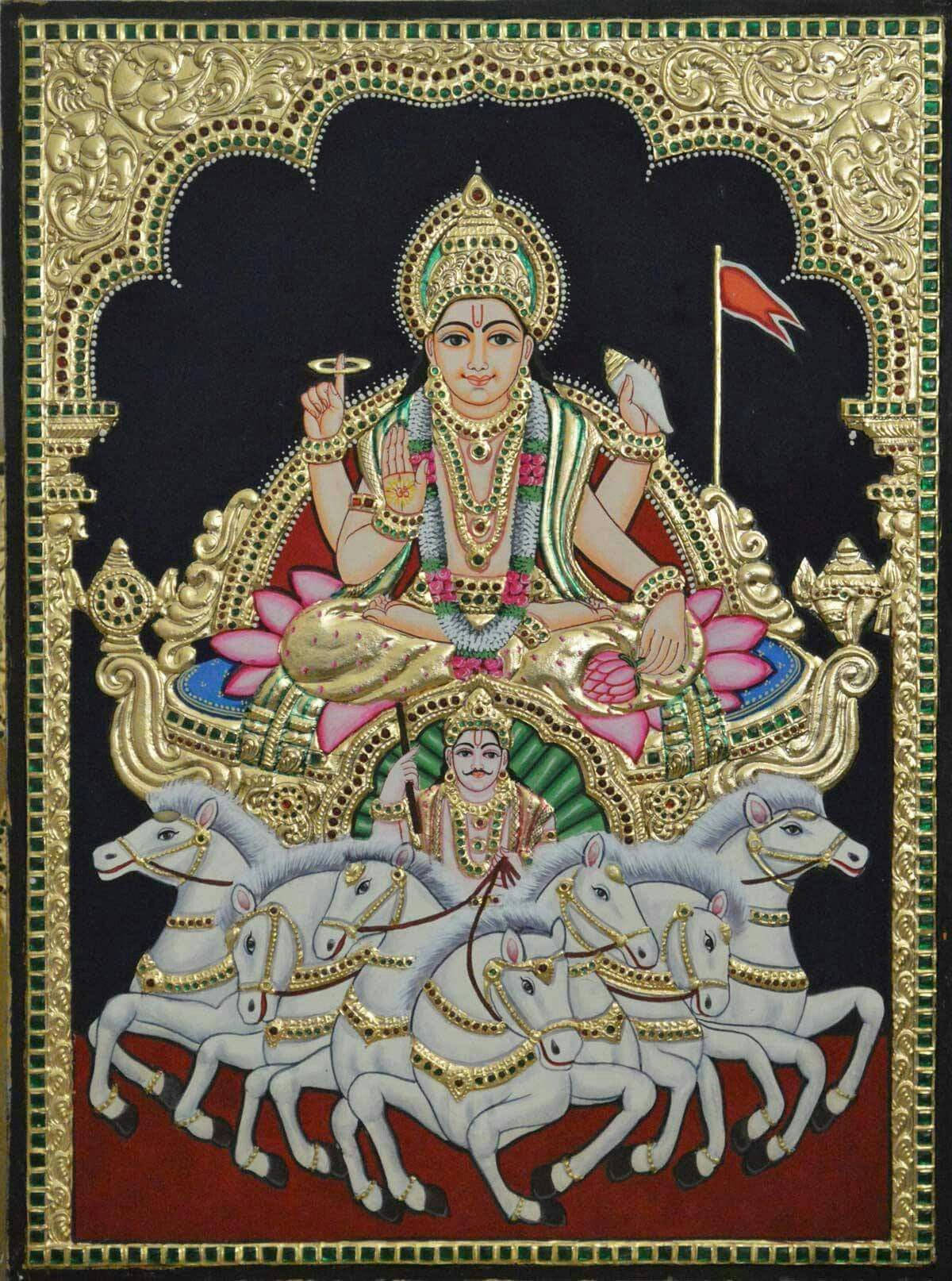 Surya Bhagwan med detaljert ramme Bakgrunner