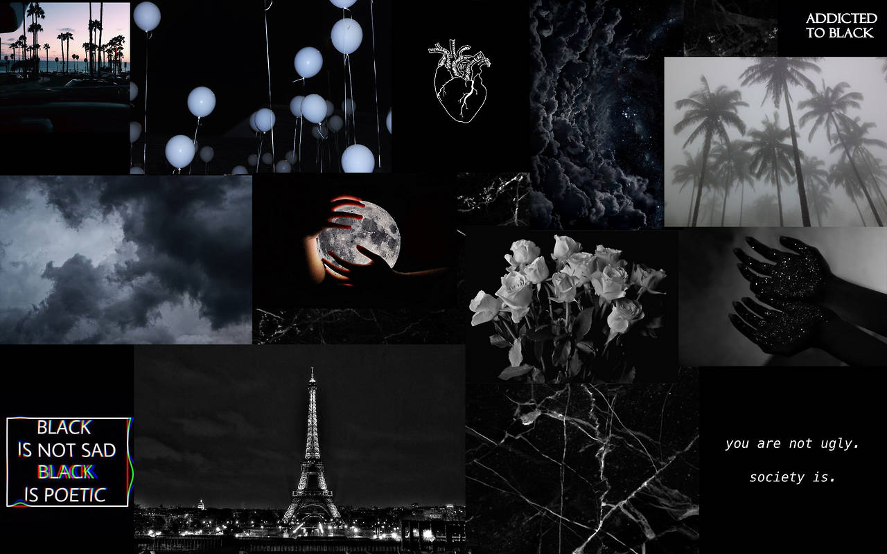 Svart collage fra Pinterest til laptop Bakgrunner