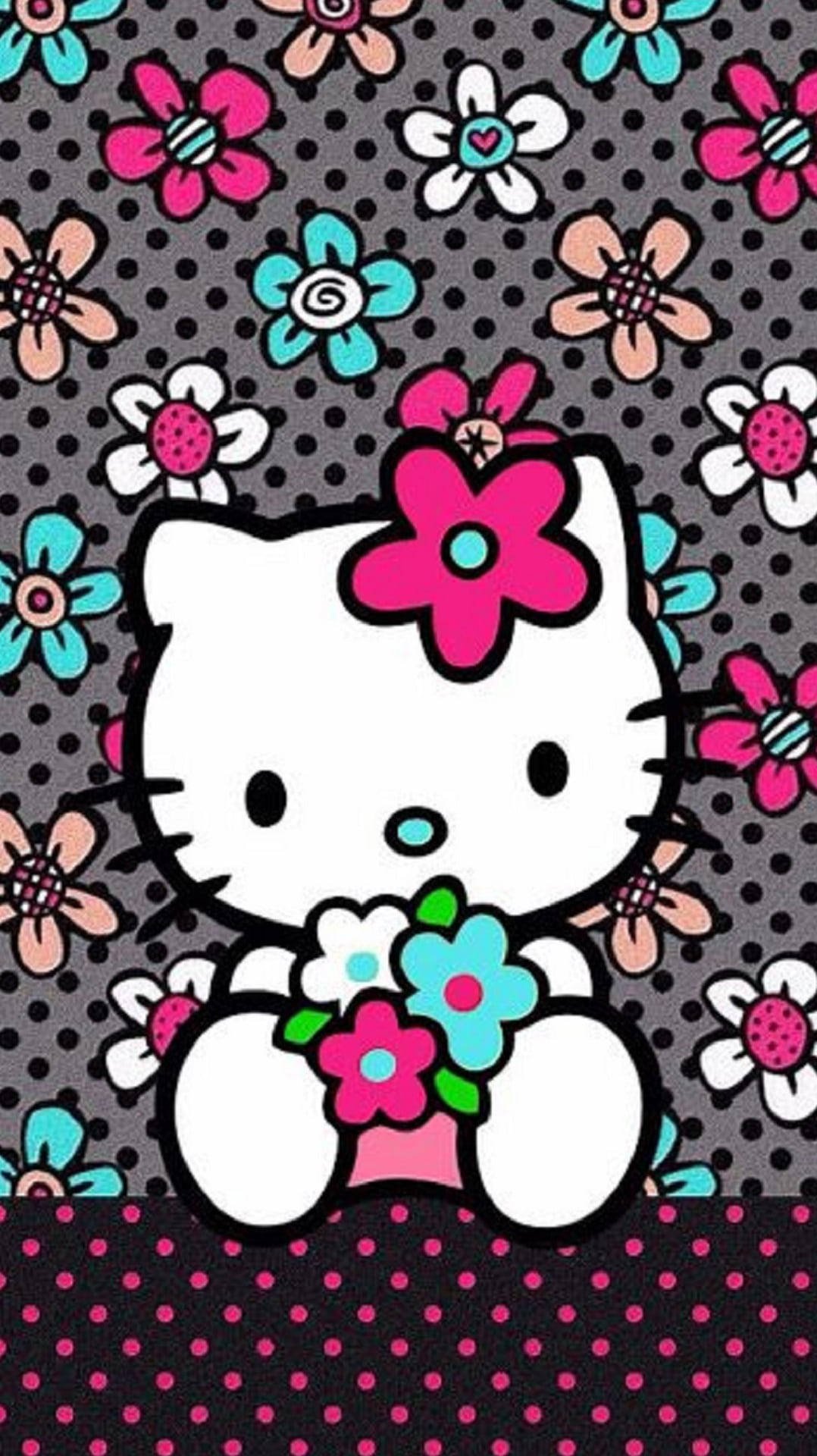 Svart Hello Kitty med blomster Bakgrunner