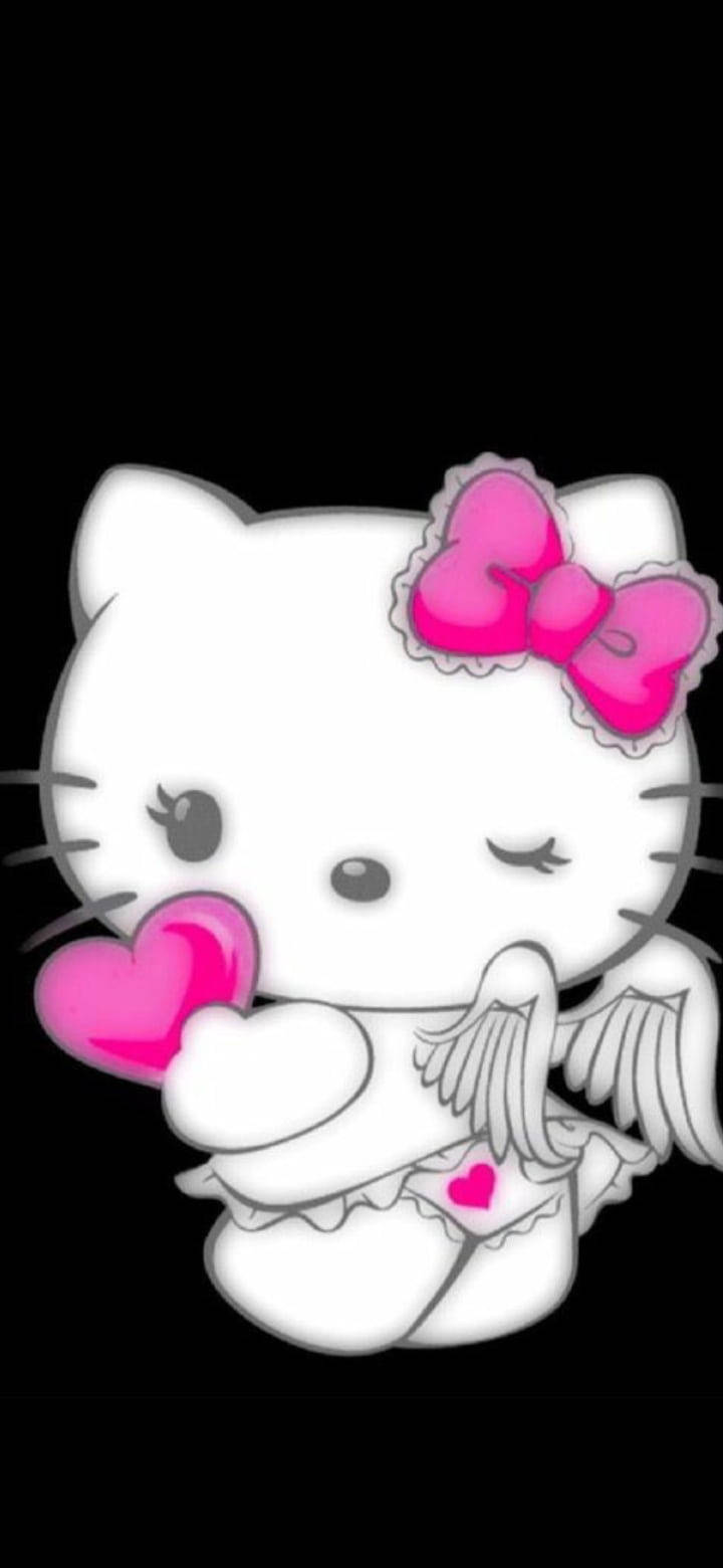 Svart Hello Kitty i engledrakt Bakgrunner