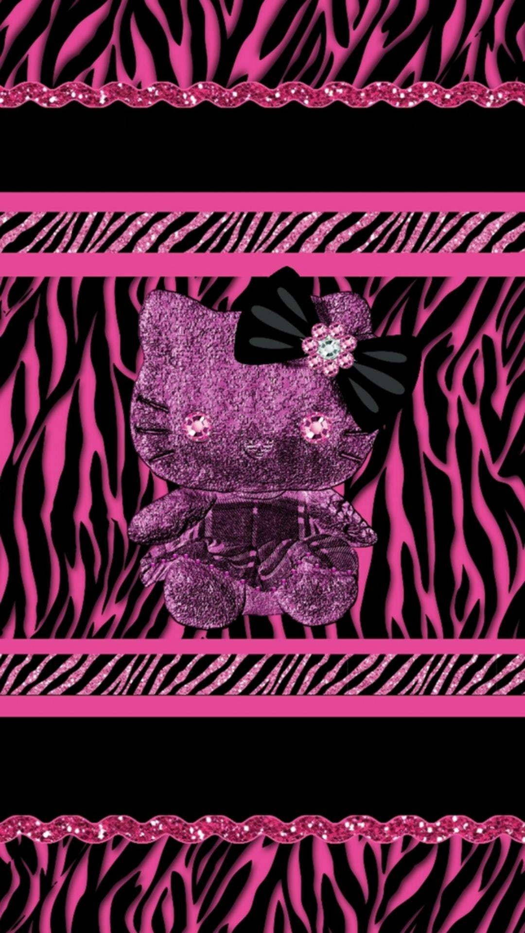 Svart Hello Kitty dyremønster Bakgrunner