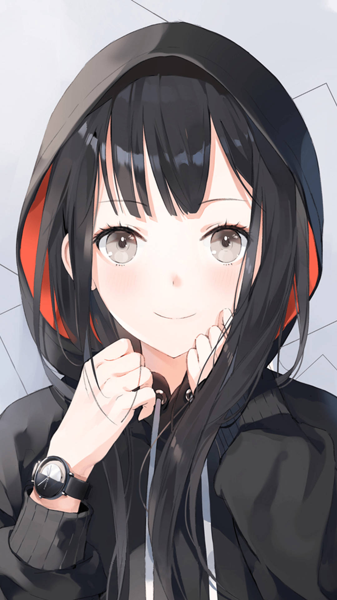 Svarthåret animejente hettegenser Bakgrunner