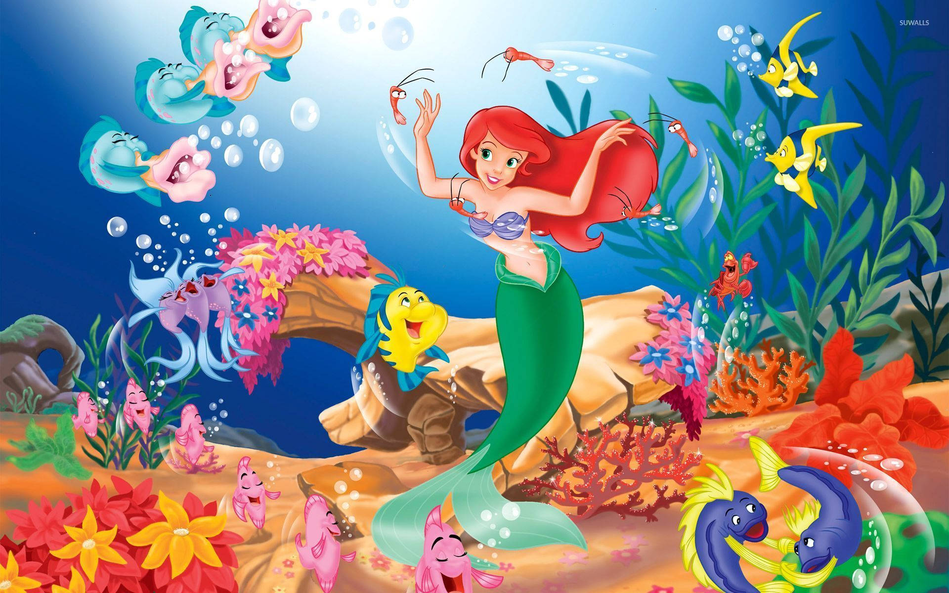 Den Lille Havfruen Ariel og undervannsvenner livlig bakgrunn.