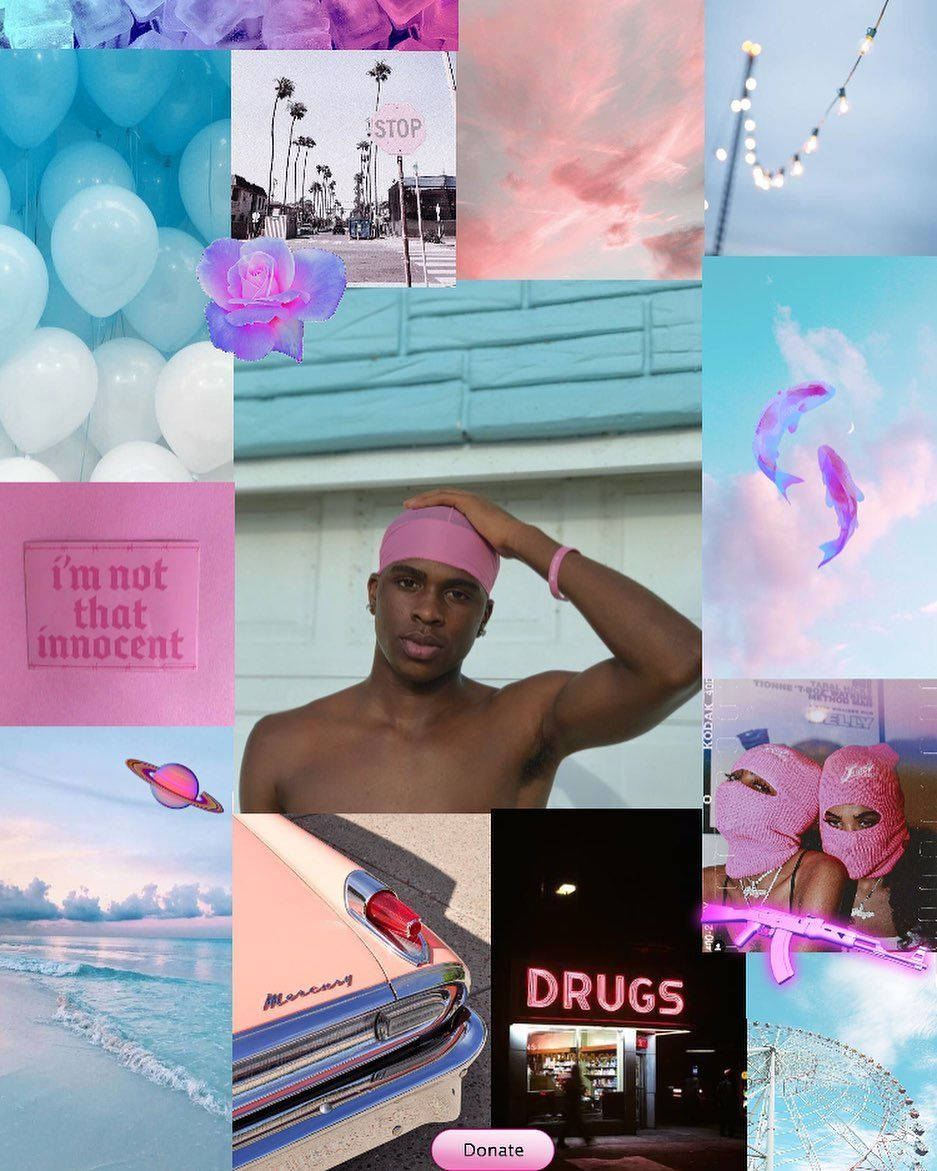 Swavy Lee Blå og rosa collagekunst Bakgrunner