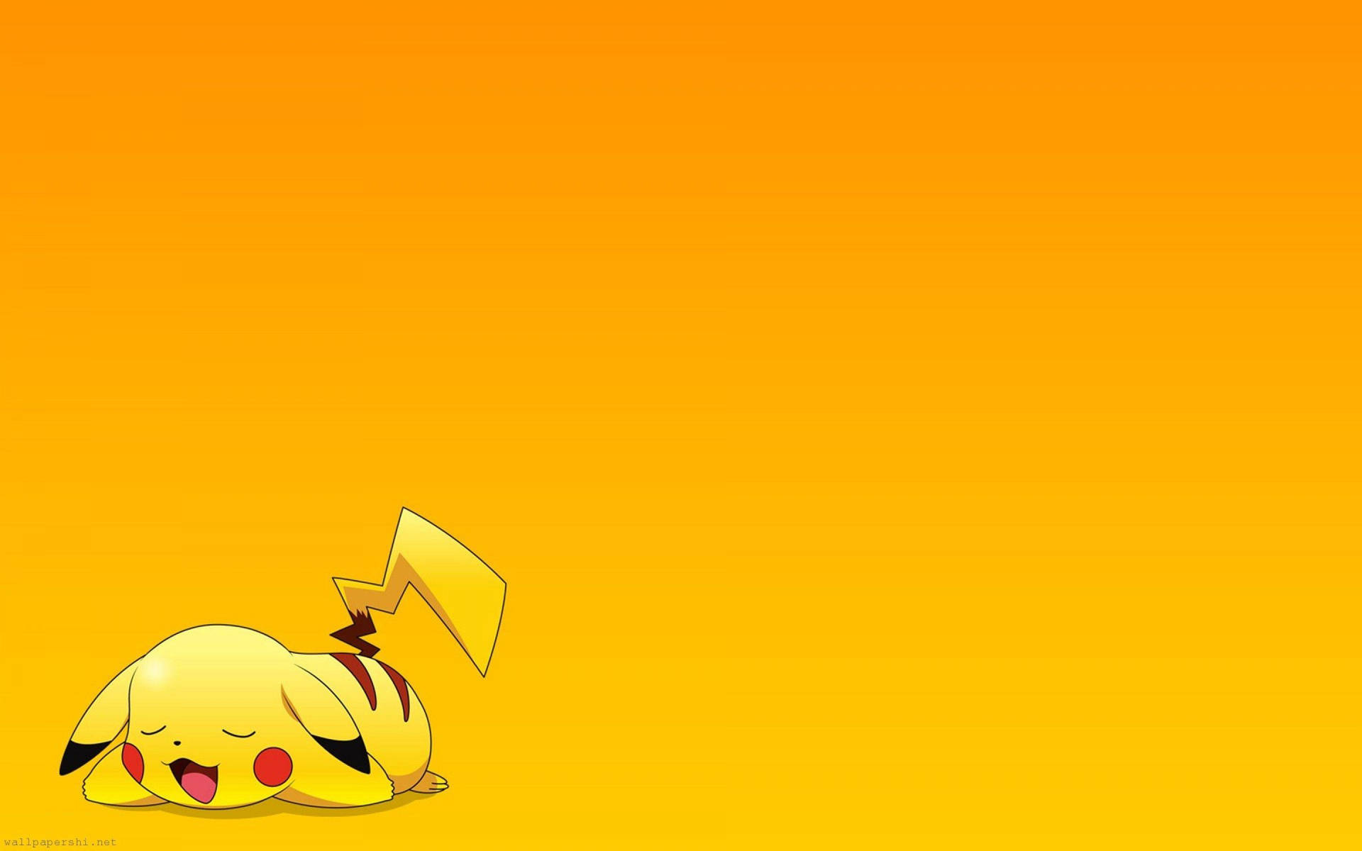 Bakgrunnsbilde av Pikachu som hviler i hjørnet av en gul bakgrunn.
