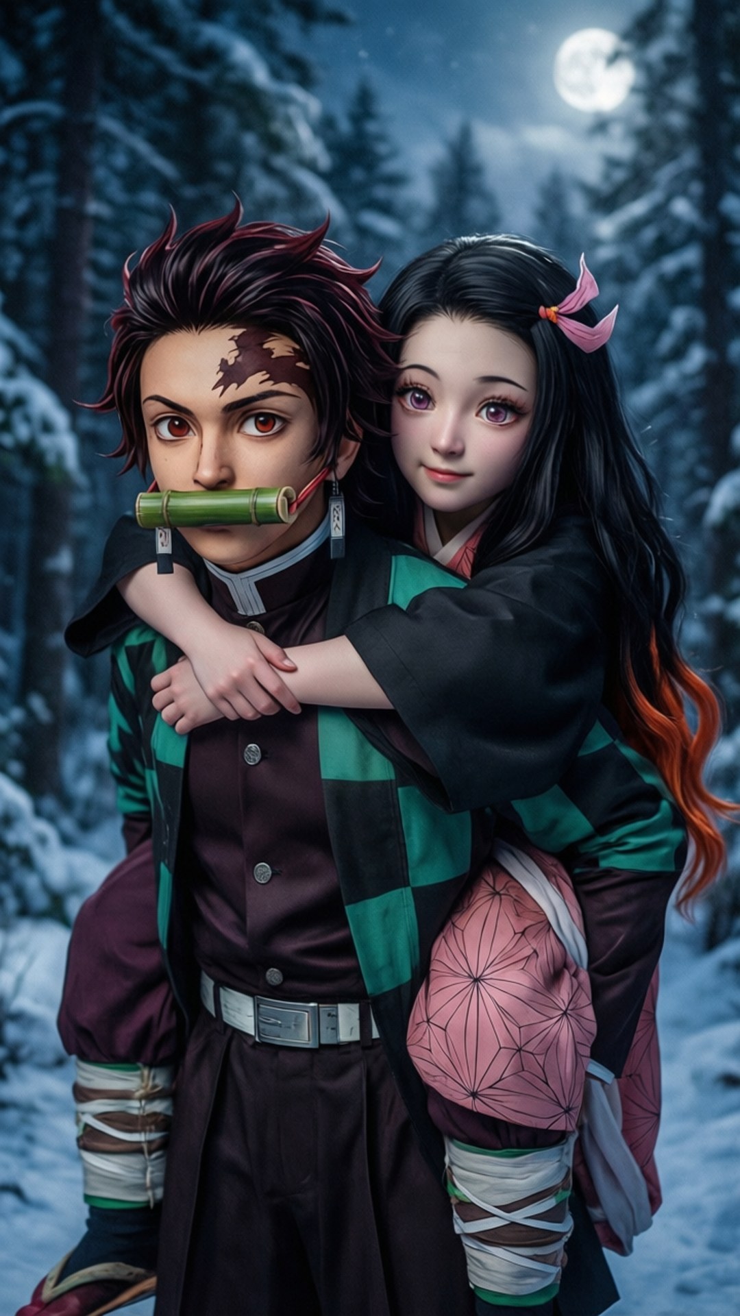 Tanjiro bærer Nezuko Bakgrunner