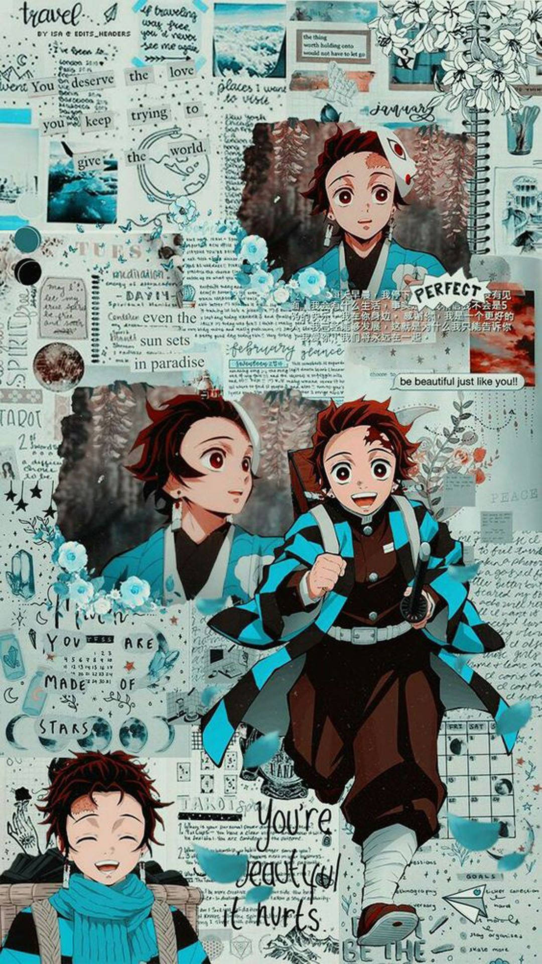 Tanjiro estetisk collage Demon Slayer iPhone Bakgrunner