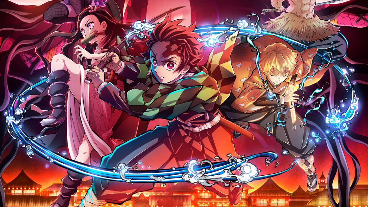 Tanjiro Kamado svinger Nichirin-klinge for å drepe demoner i Demon Slayer: Kimetsu no Yaiba Bakgrunner
