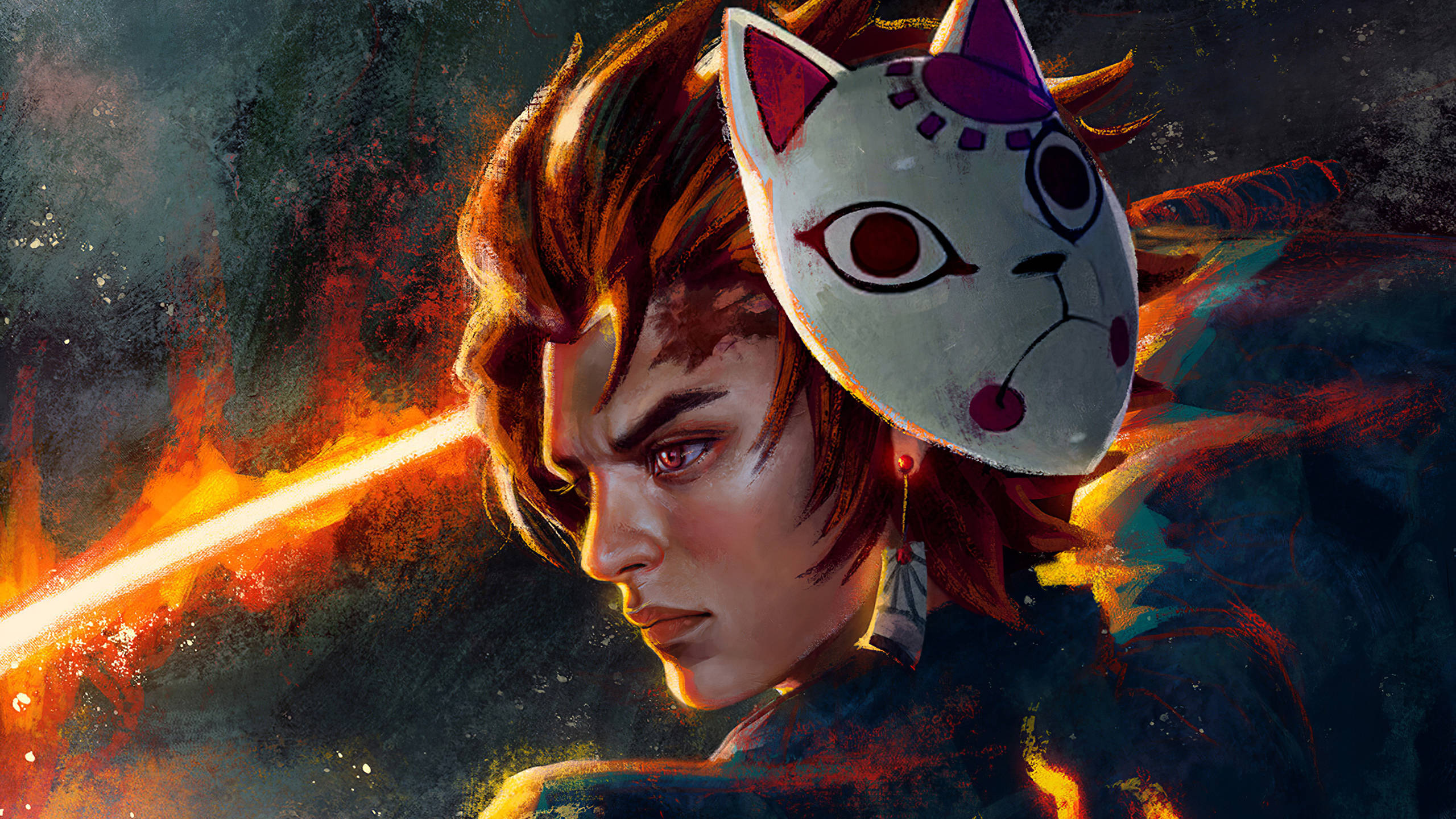 Tanjiro med Demon Slayer-maske male kunst Bakgrunner
