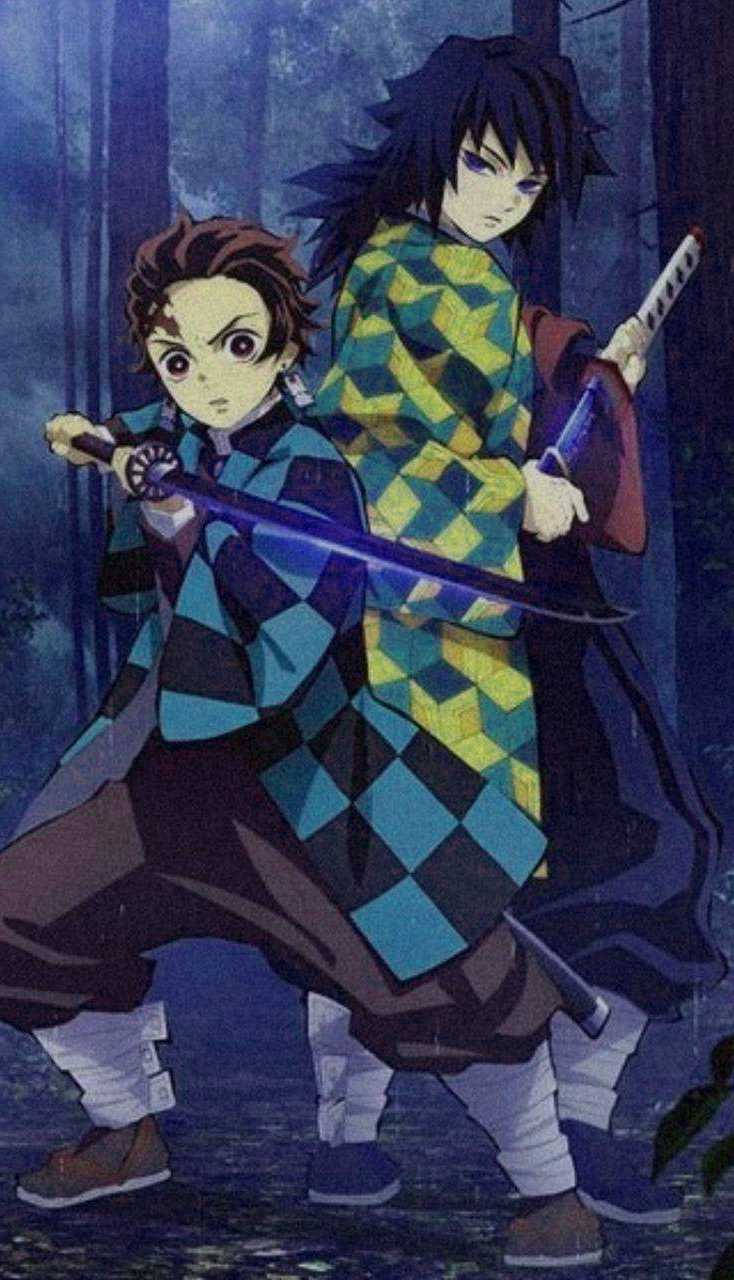 Tanjiro og Giyu Demon Slayer iPhone Bakgrunner