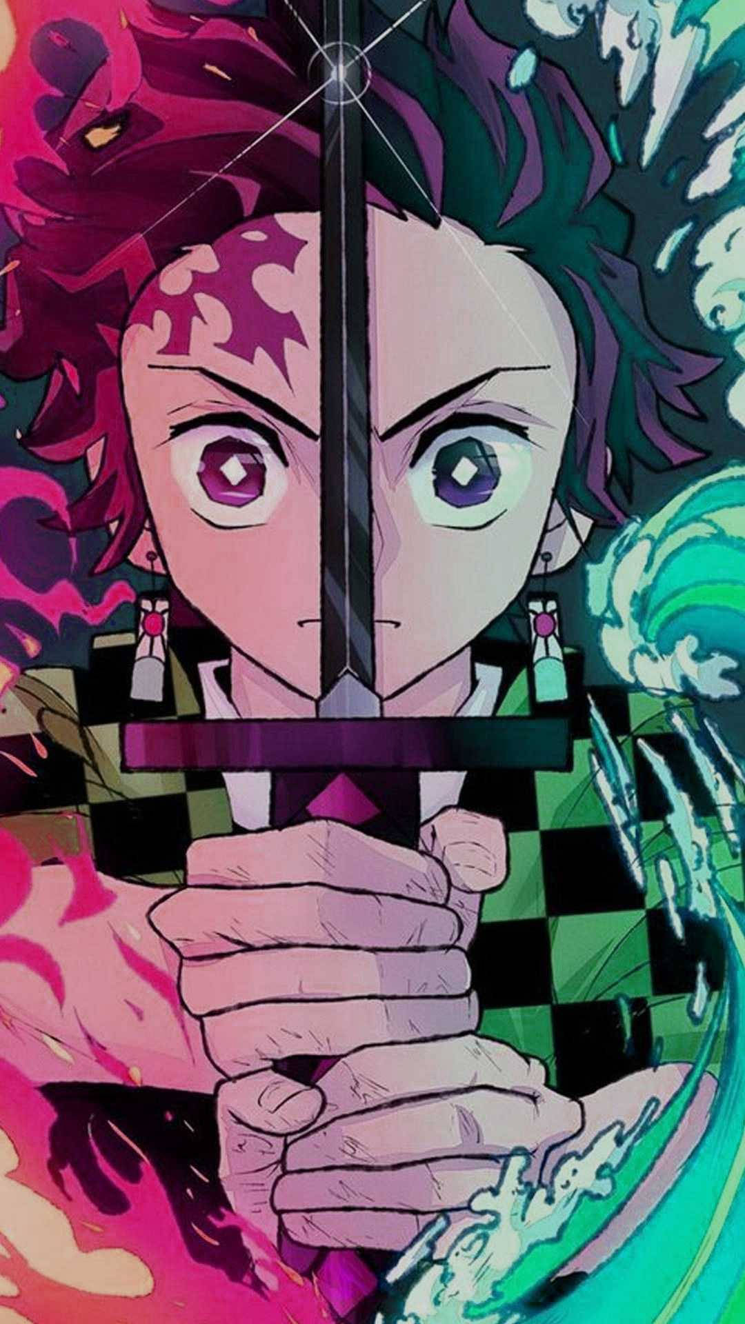 Tanjiro panne-merke Demon Slayer iPhone Bakgrunner
