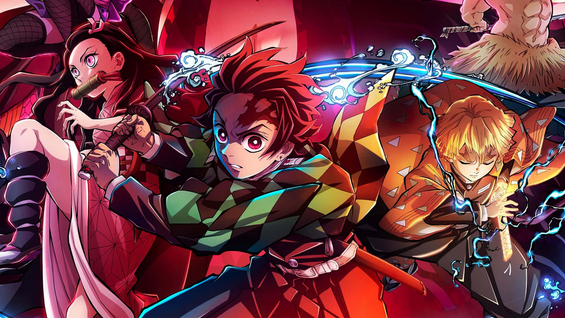 Tanjiro Zenitsu Nezuko Kimetsu No Yaiba-bilde Bakgrunner