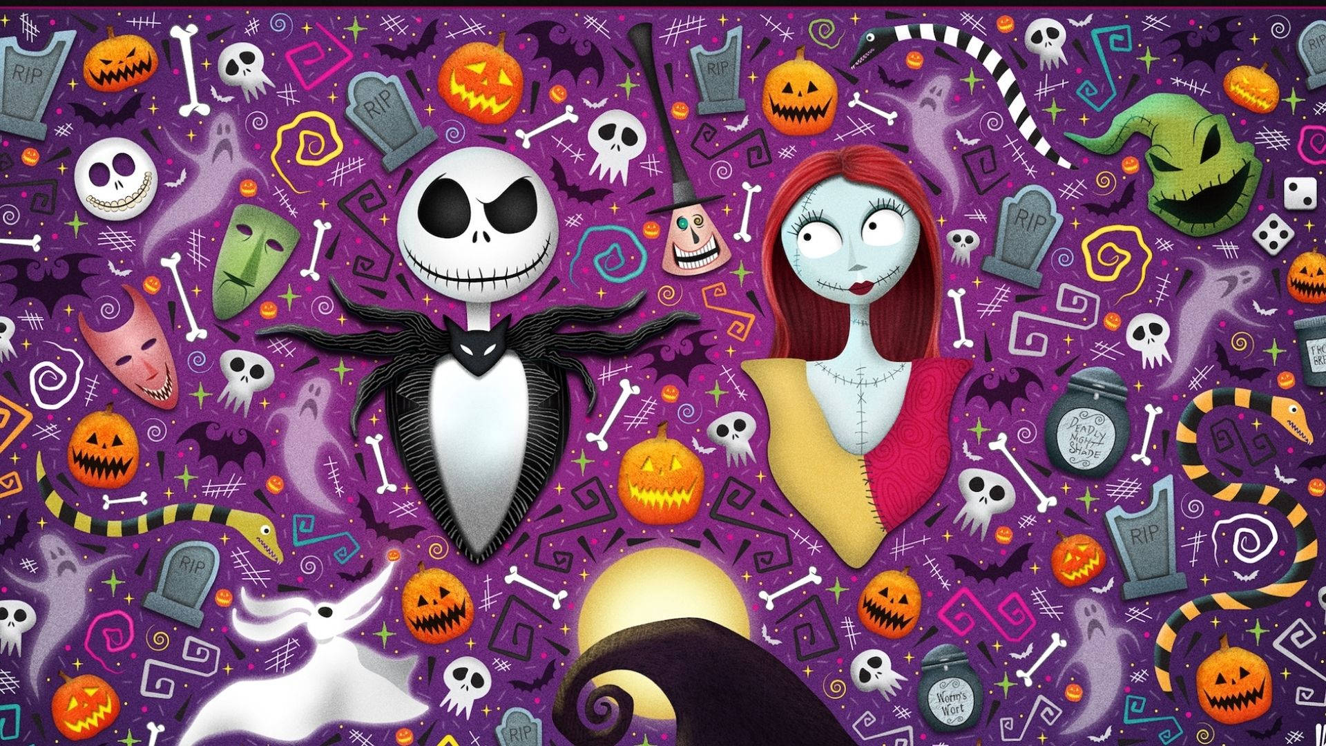 Tegneserie Halloween Jack Skellington og Sally Bakgrunner