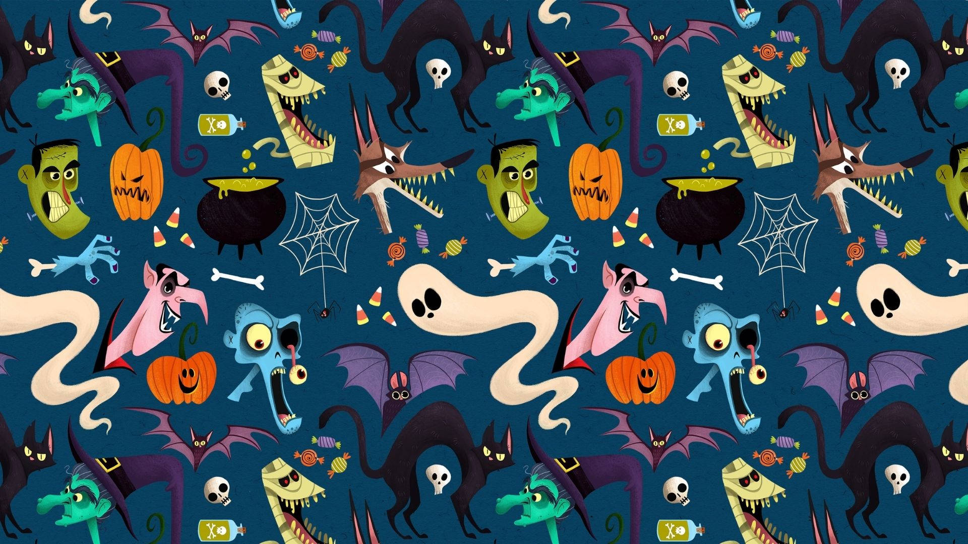 Tegneserie Halloween-svevende hoder Bakgrunner