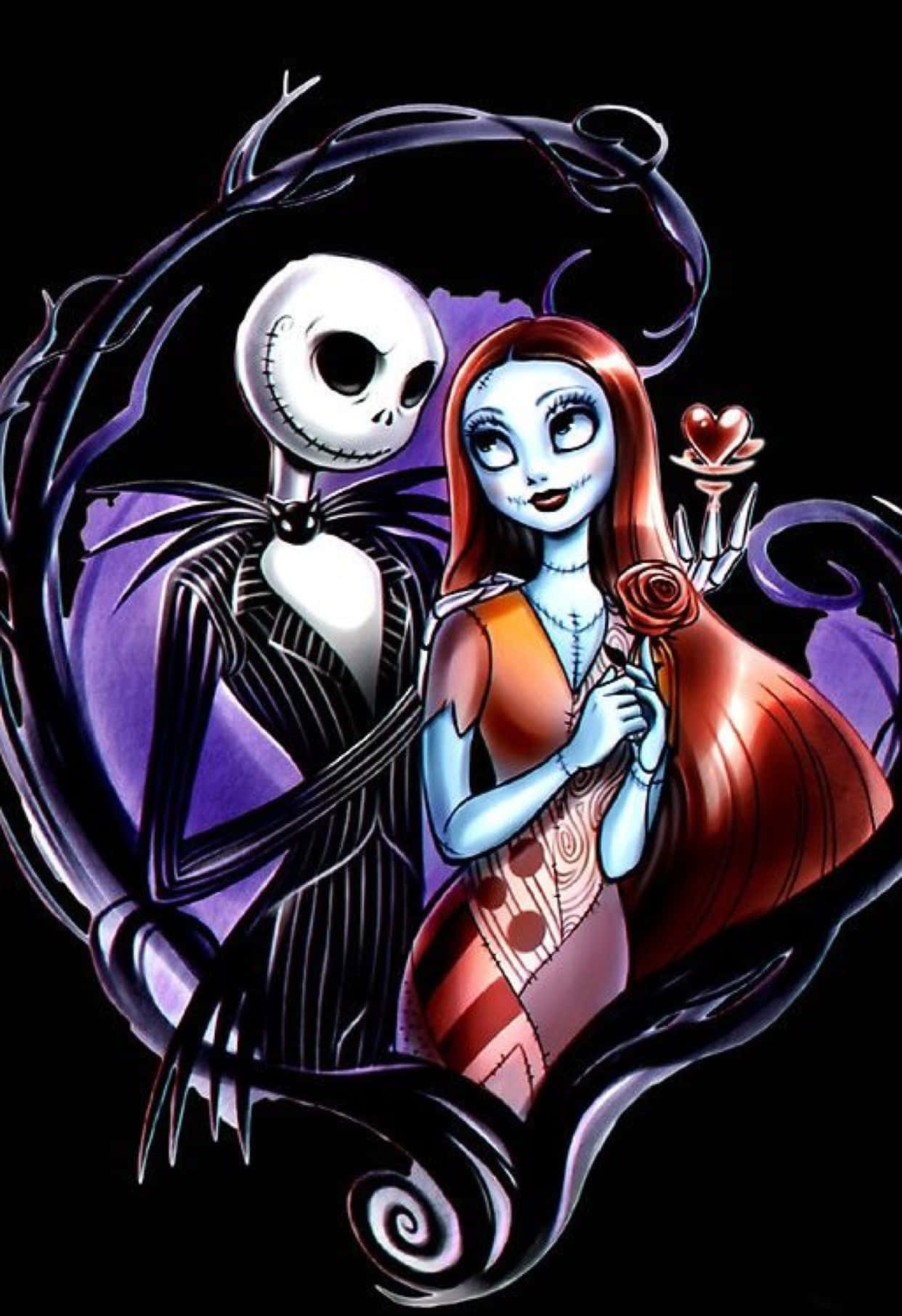 Tegneserie Sally og Jack fra The Nightmare Before Christmas Bakgrunner