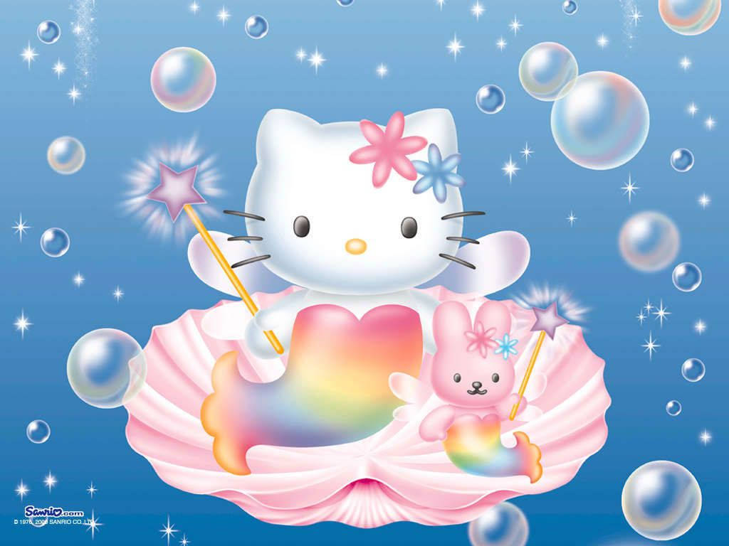 Tegneserie sirenekanin og Hello Kitty PFP Bakgrunner
