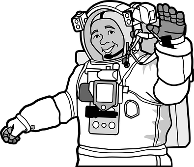 Tegneserieastronaut som vinker hei Bakgrunner