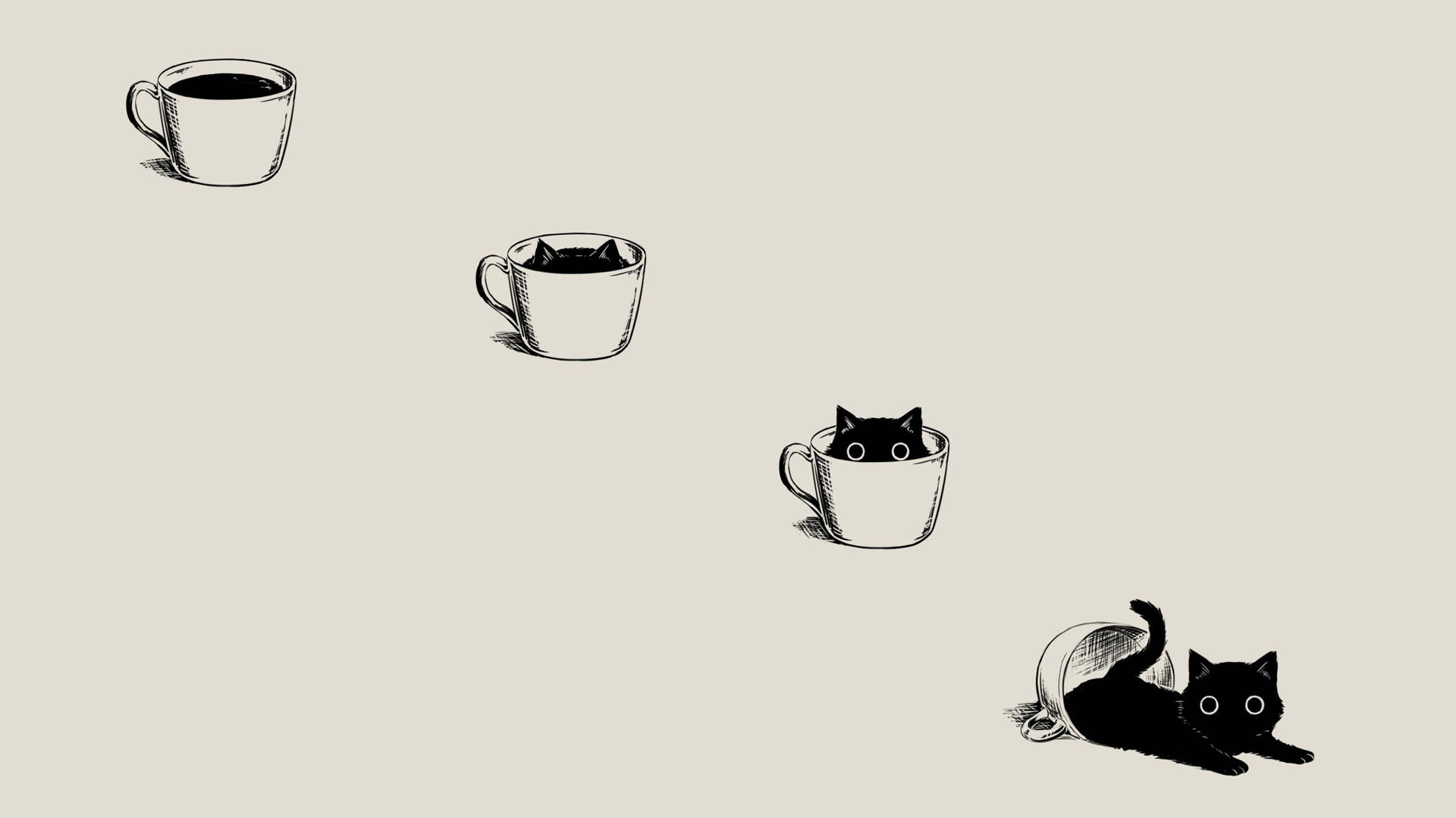 Tegneseriekatt som funderer over livet på en kaffekopp Bakgrunner