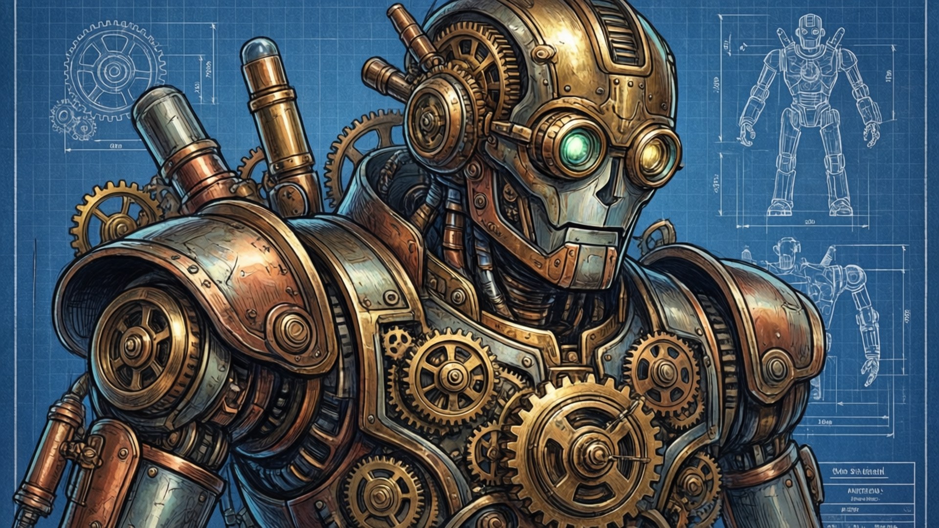 Tegning av kul steampunk-robot Bakgrunner